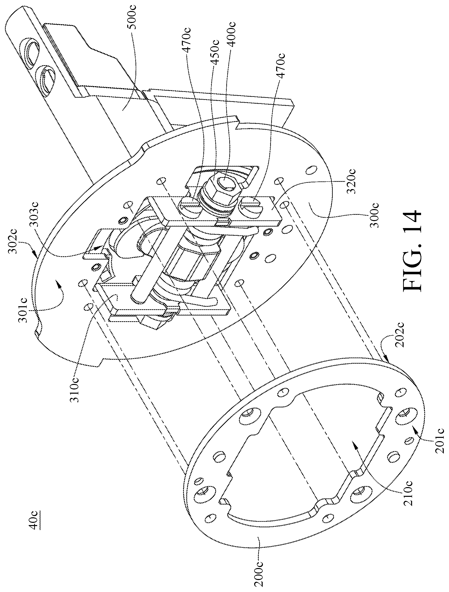 Patent US11774032 Figure 14 – Biaxal pivoting mechanism and angle adjustment device