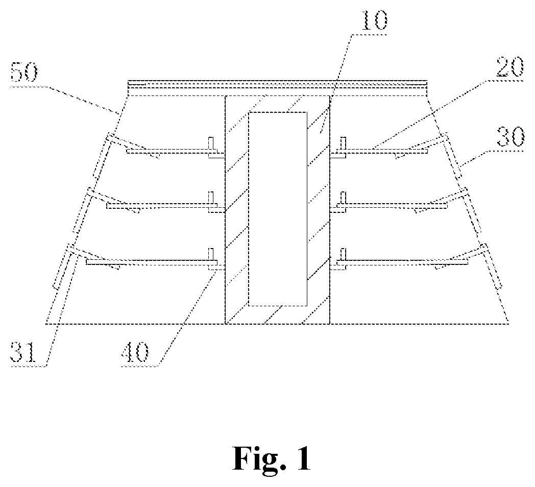 Patent US11774041 — Integral side slope structure of soil covering tank — Figure 1