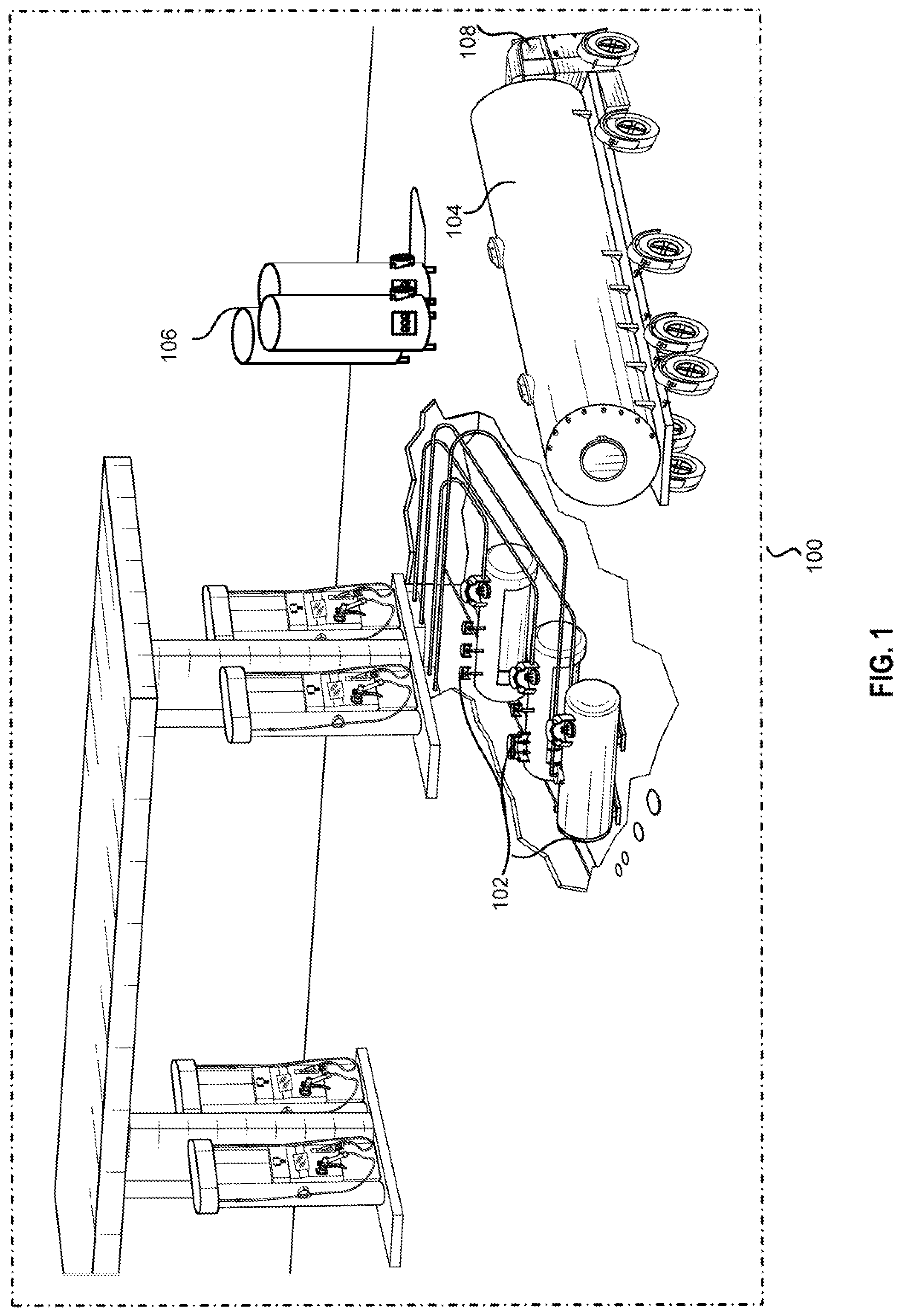 Patent US11774042 — Systems and methods for transporting fuel and carbon dioxide in a dual fluid vessel — Figure 1
