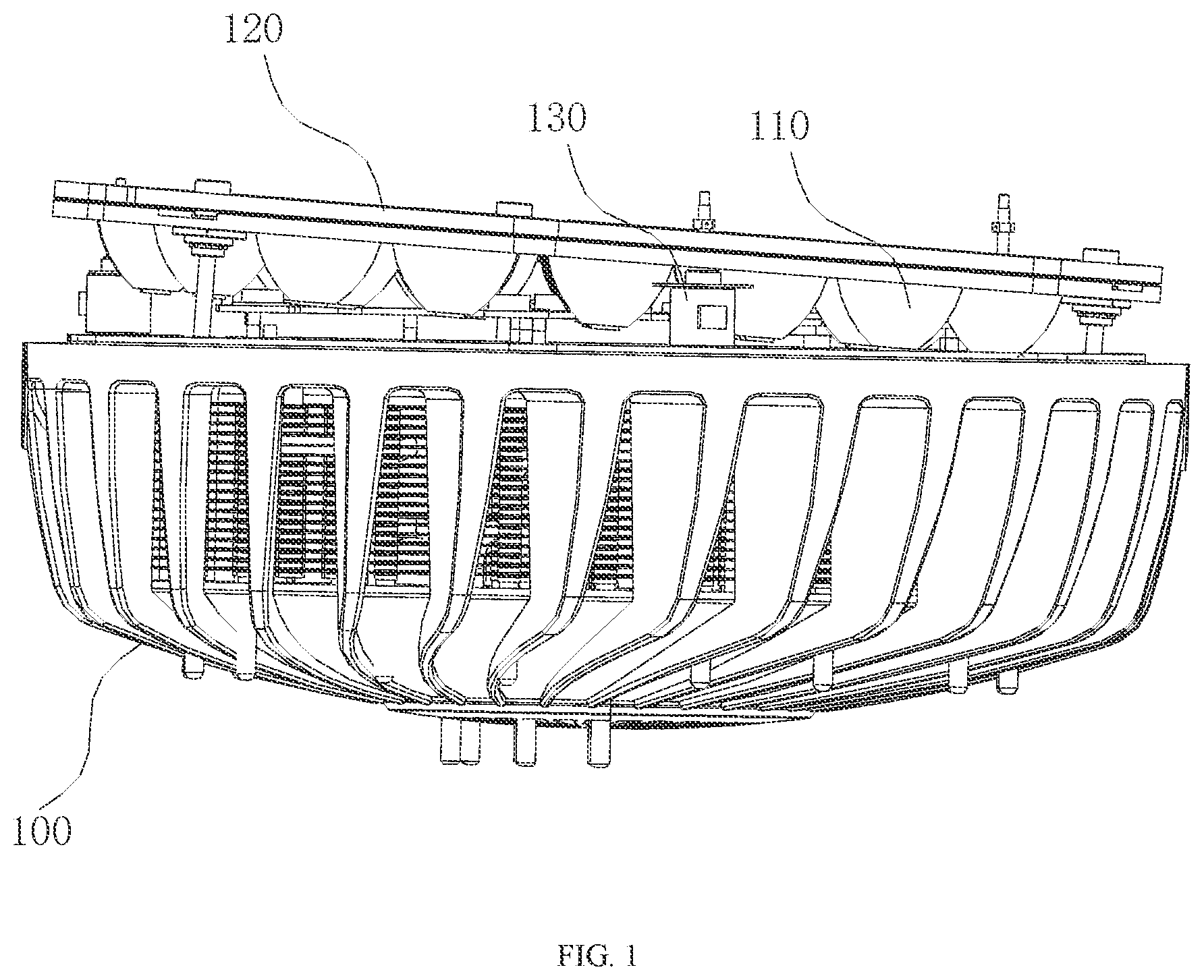 Patent US11774069 — Light fixture system with auto-adjustable inclination angle of lens — Figure 1