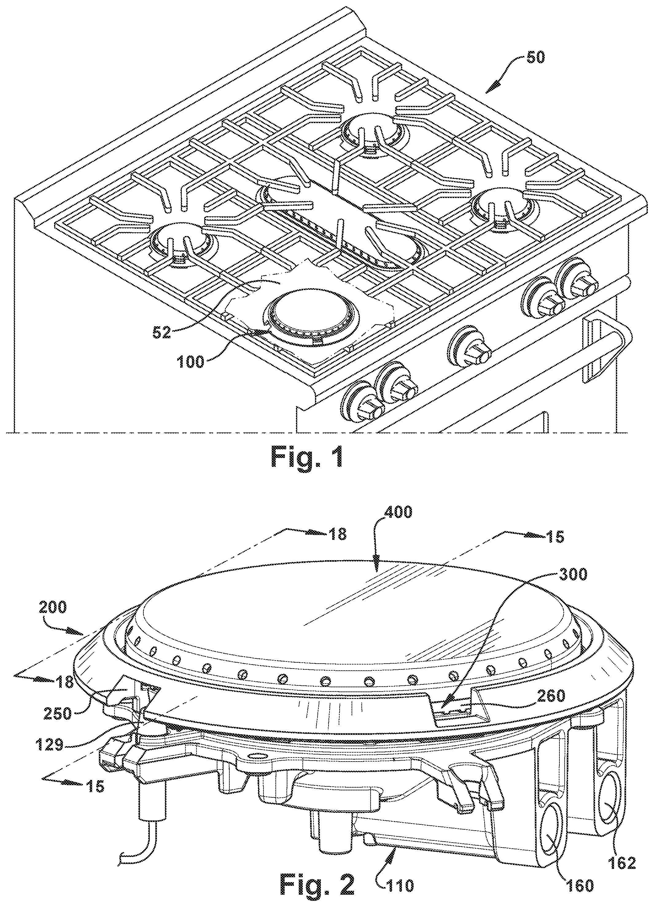 Patent US11774090 Figure 1 – Double-stacked gas burner