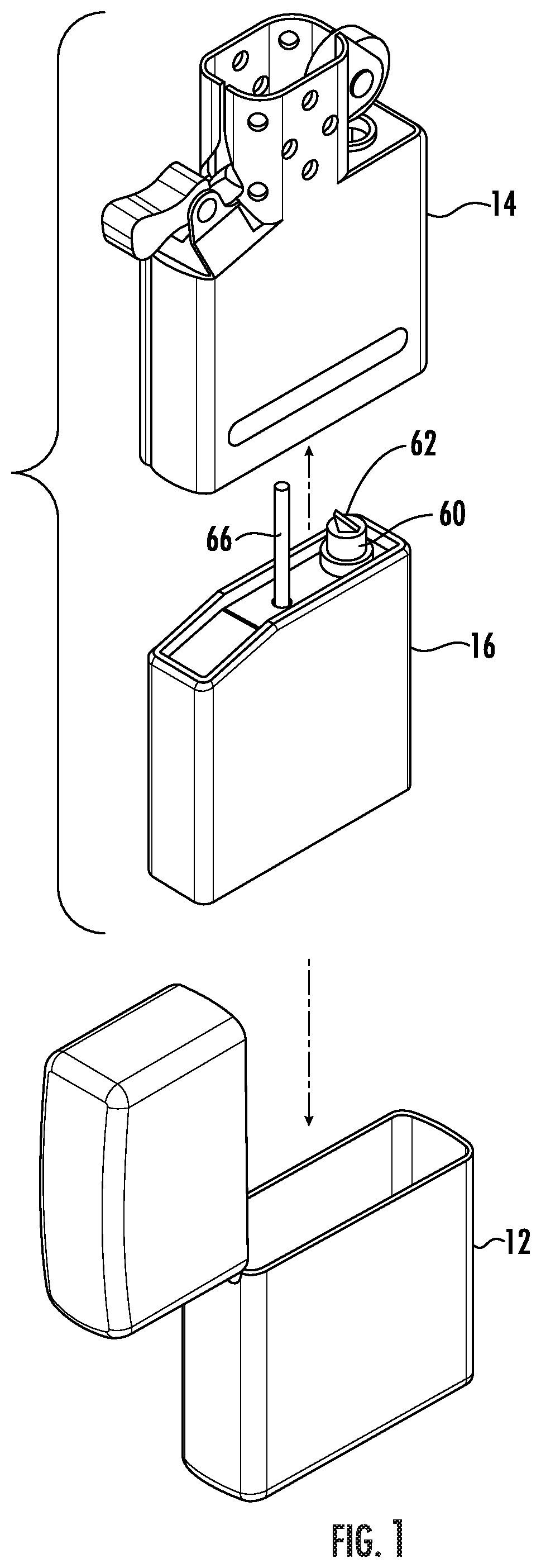 Patent US11774095 — Modular pyrophoric lighter — Figure 1
