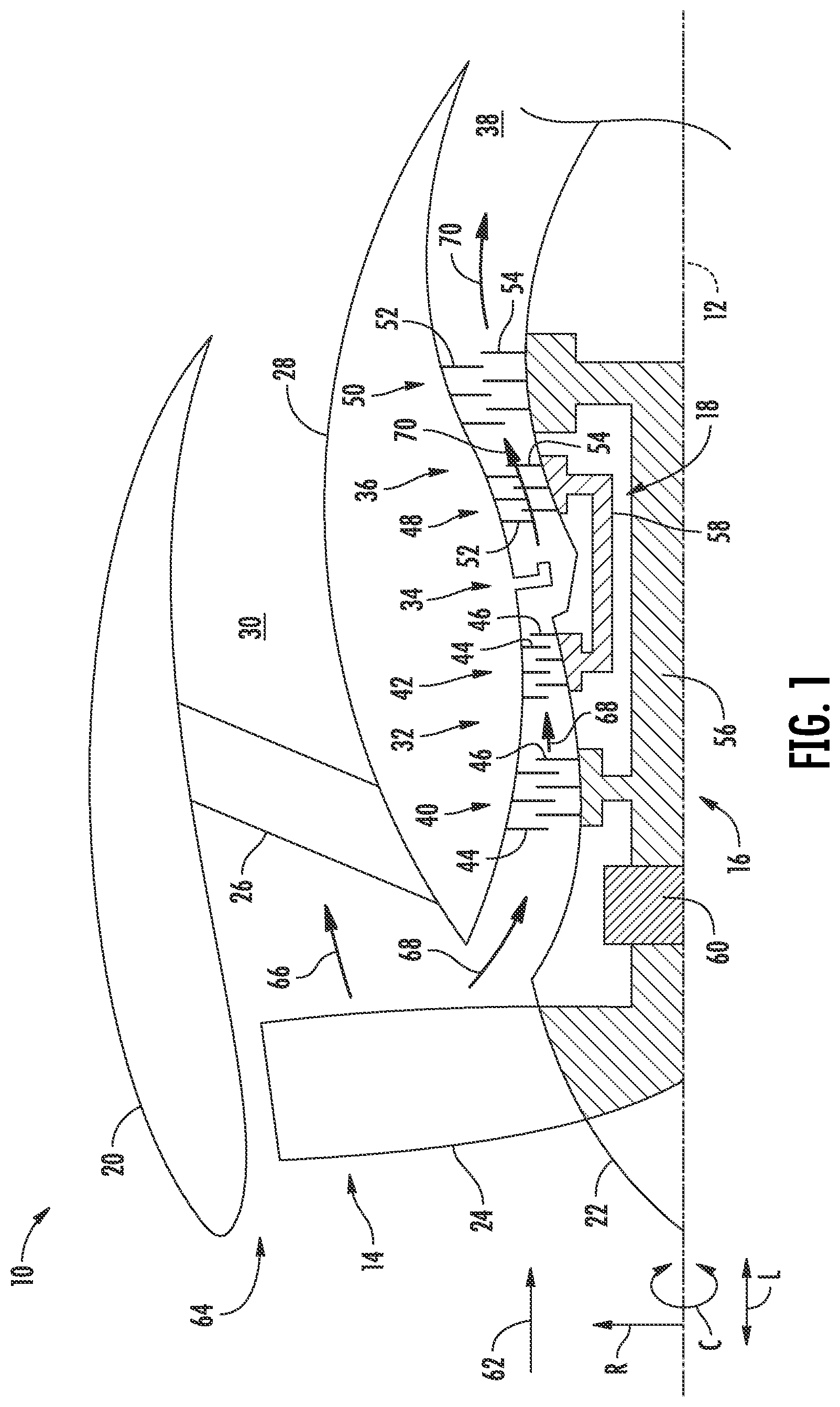 Patent US11774098 — Combustor for a gas turbine engine — Figure 1
