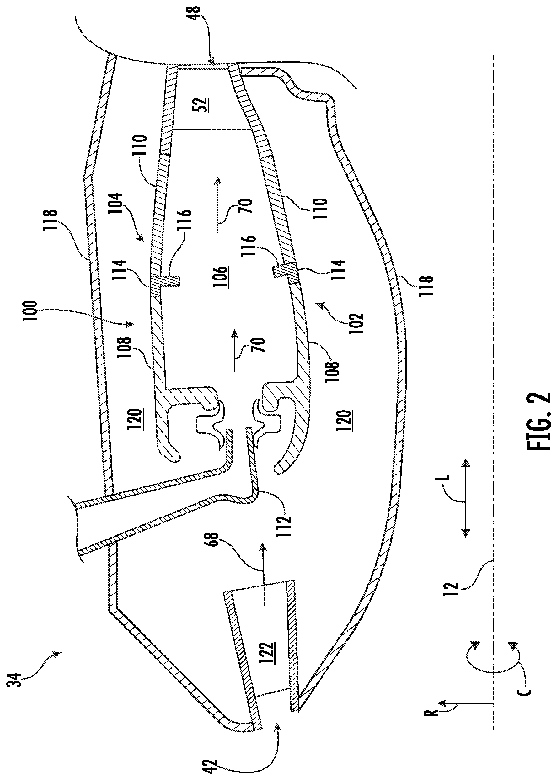 Patent US11774098 Figure 2 – Combustor for a gas turbine engine