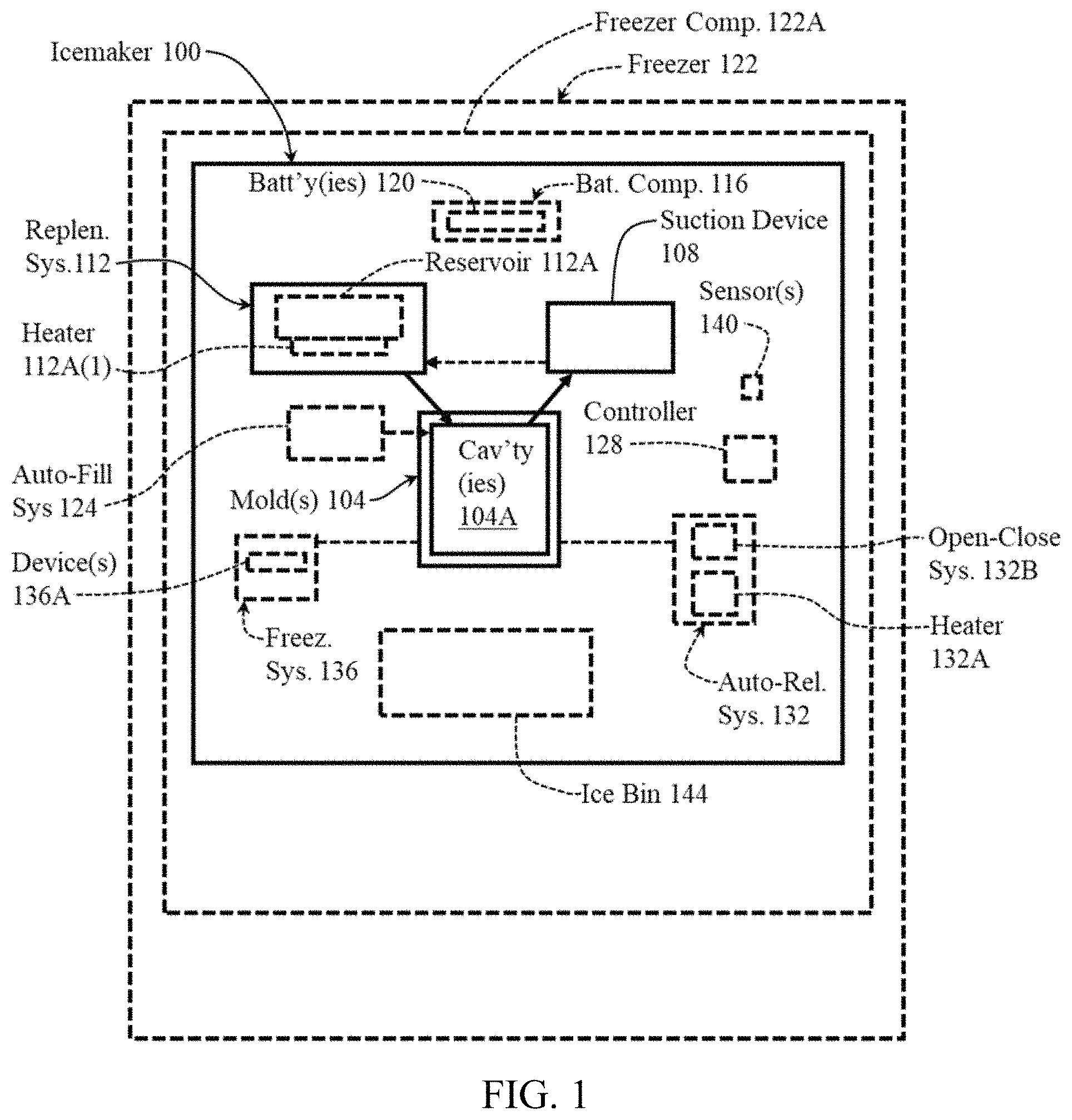 Patent US11774156 — Methods of producing clear ice shapes using suction, and apparatuses for performing same — Figure 1