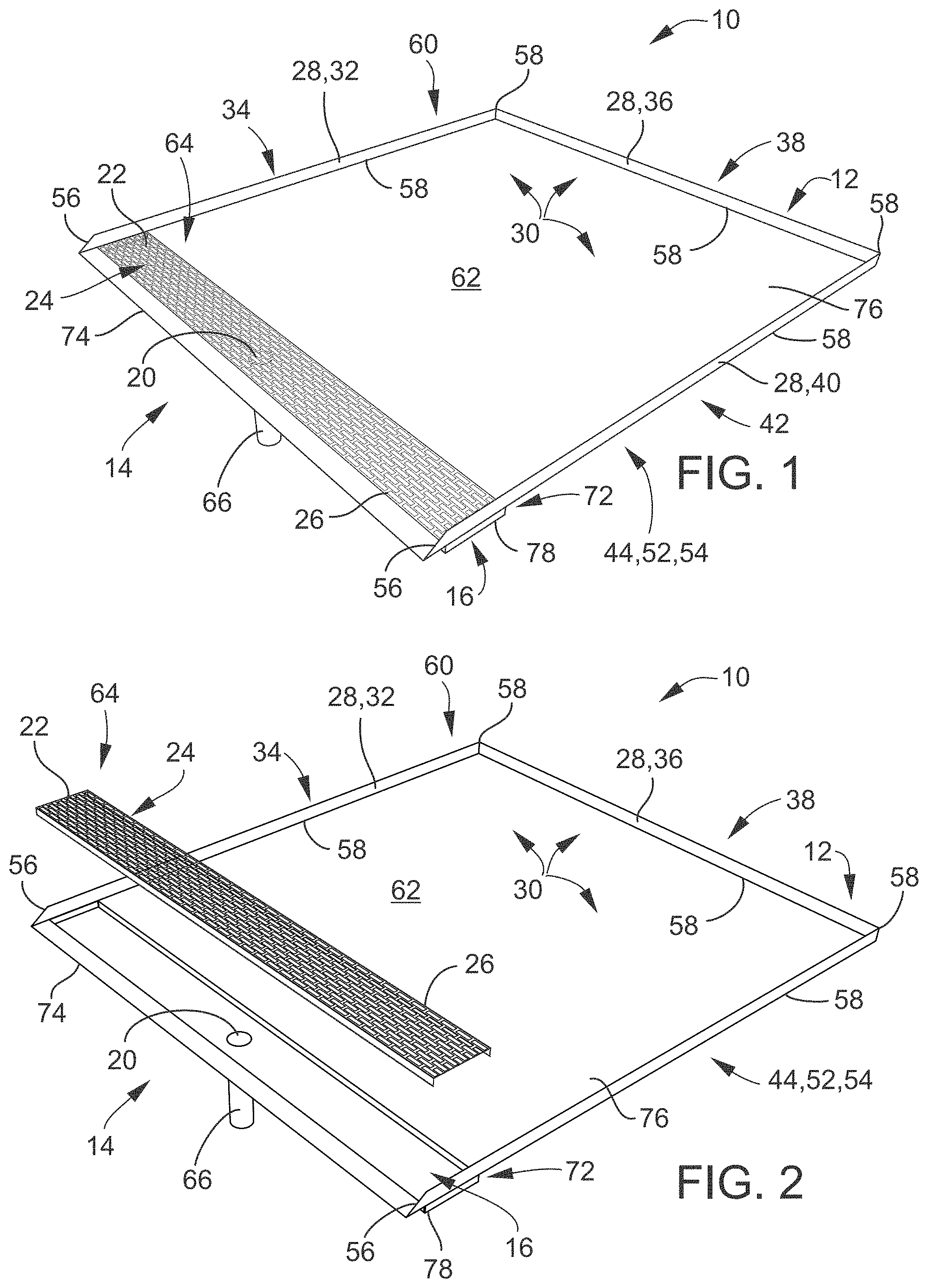 Patent US11774162 — Drain pan utilizing open front and trench — Figure 1
