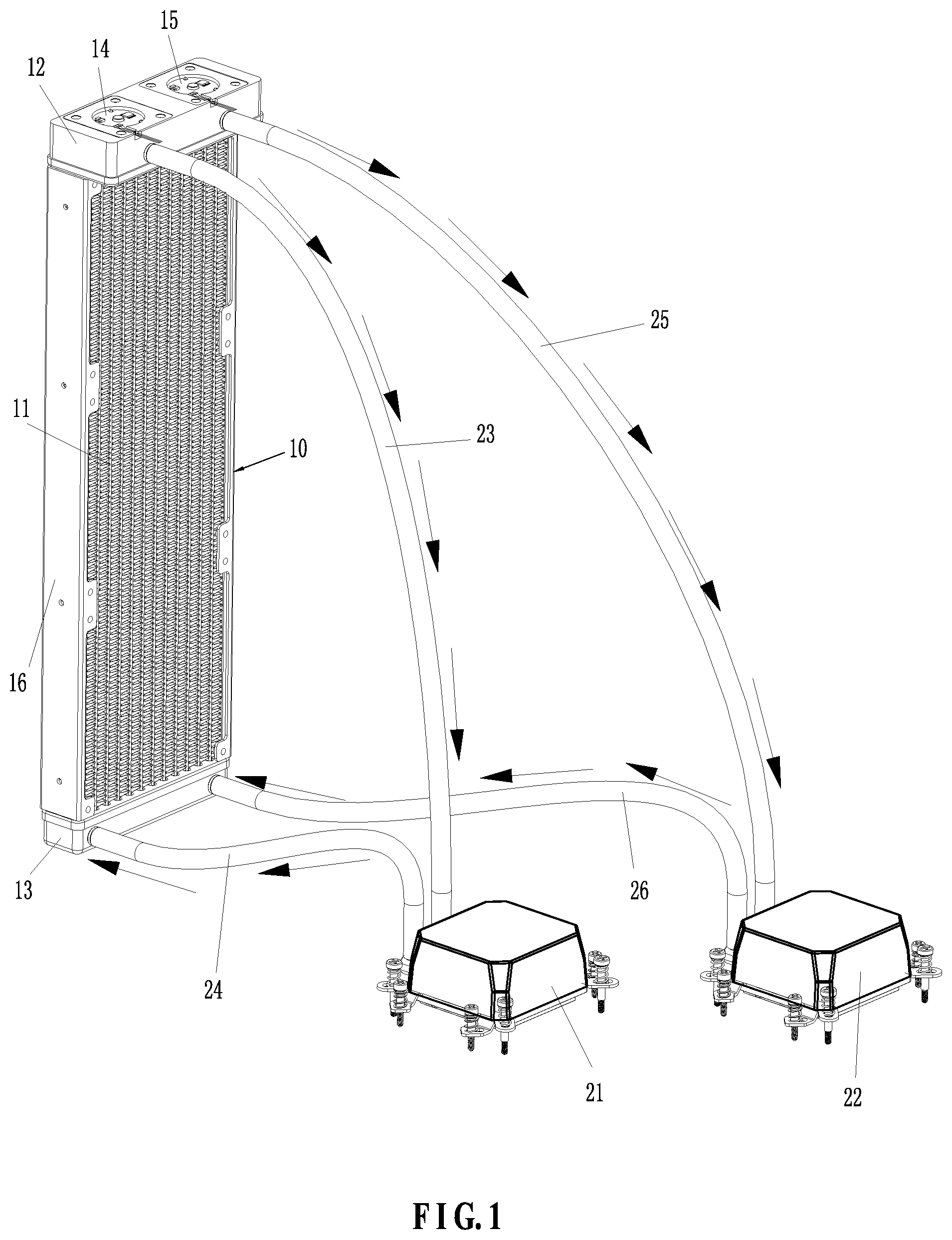 Patent US11774177 — Water-cooling heat dissipation device — Figure 1