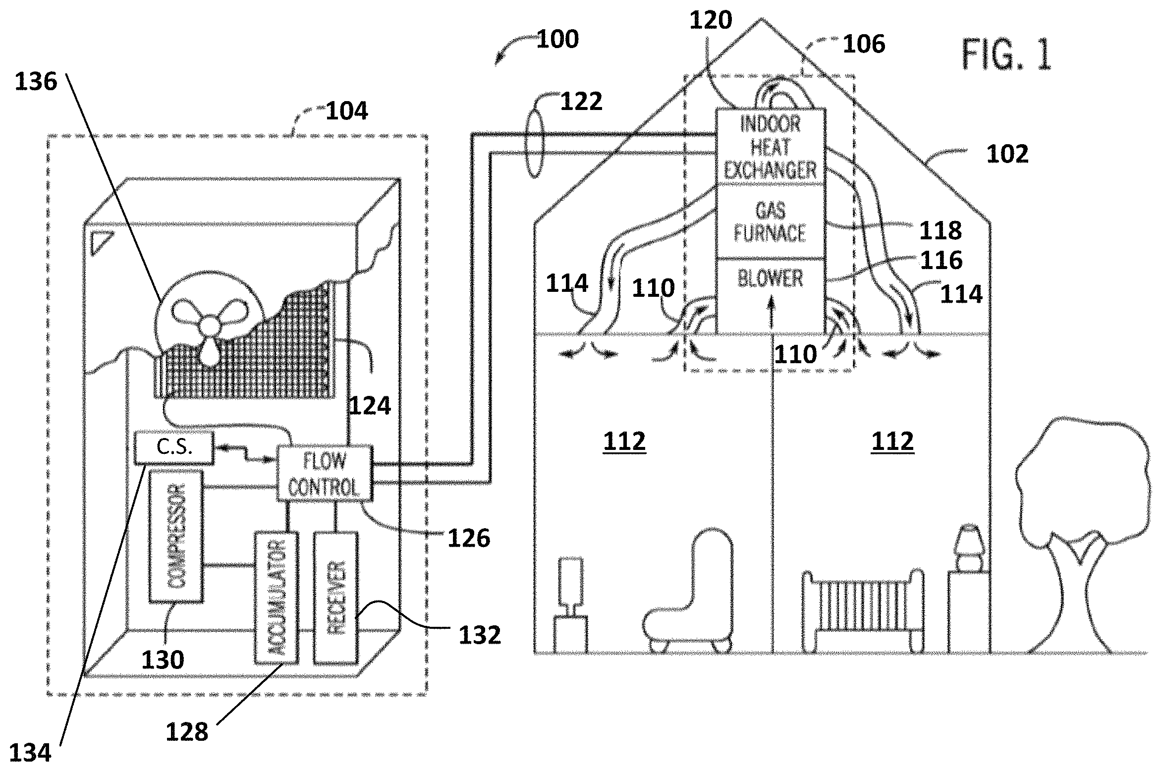 Patent US11774178 — Heat exchanger for a heating, ventilation, and air-conditioning system — Figure 1
