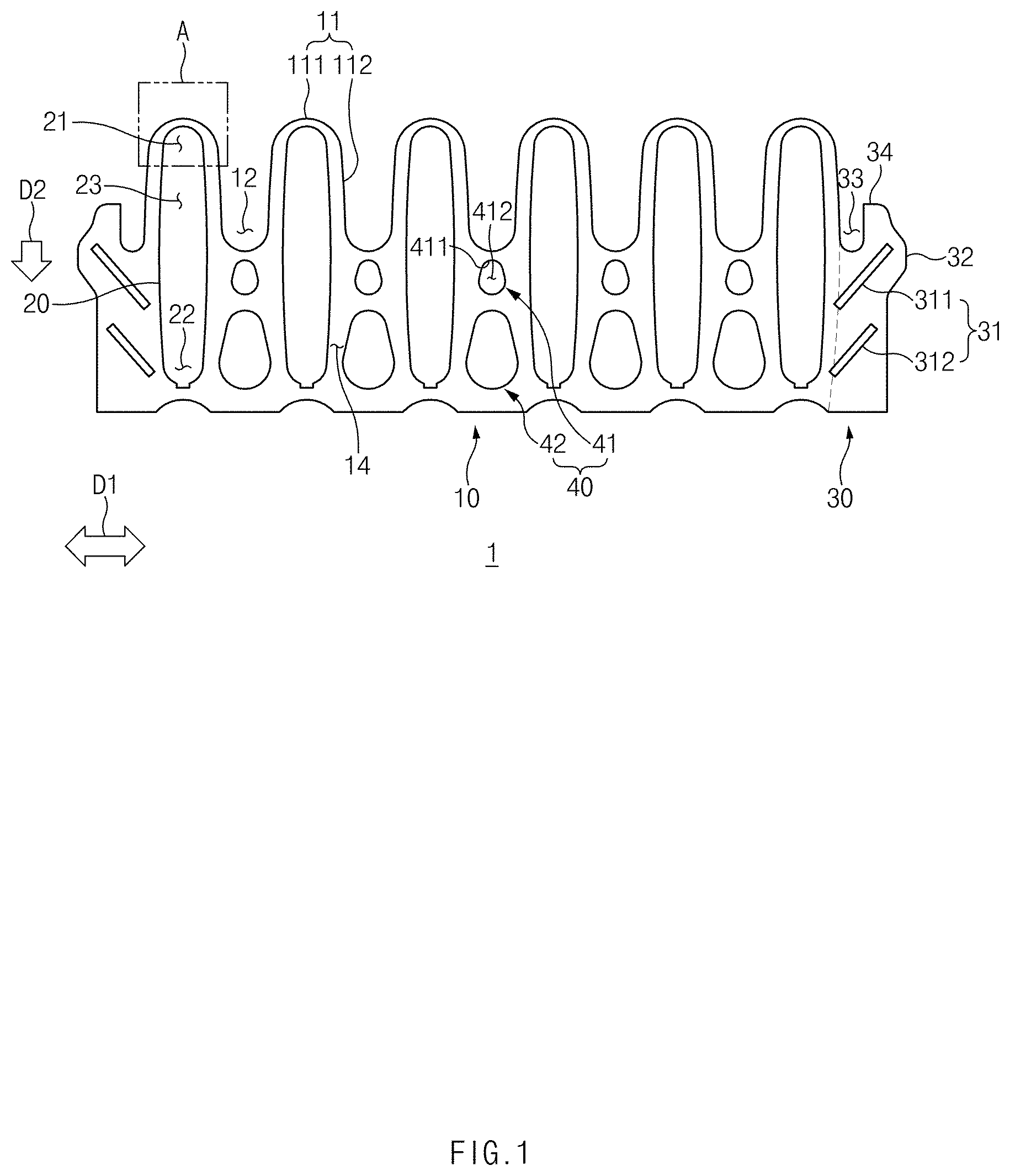 Patent US11774187 — Heat transfer fin of fin-tube type heat exchanger — Figure 1