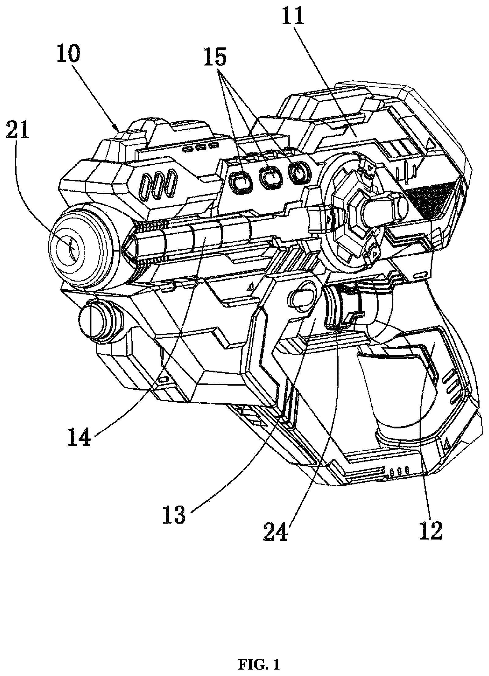 Patent US11774219 — Toy gun and toy gun assembly — Figure 1