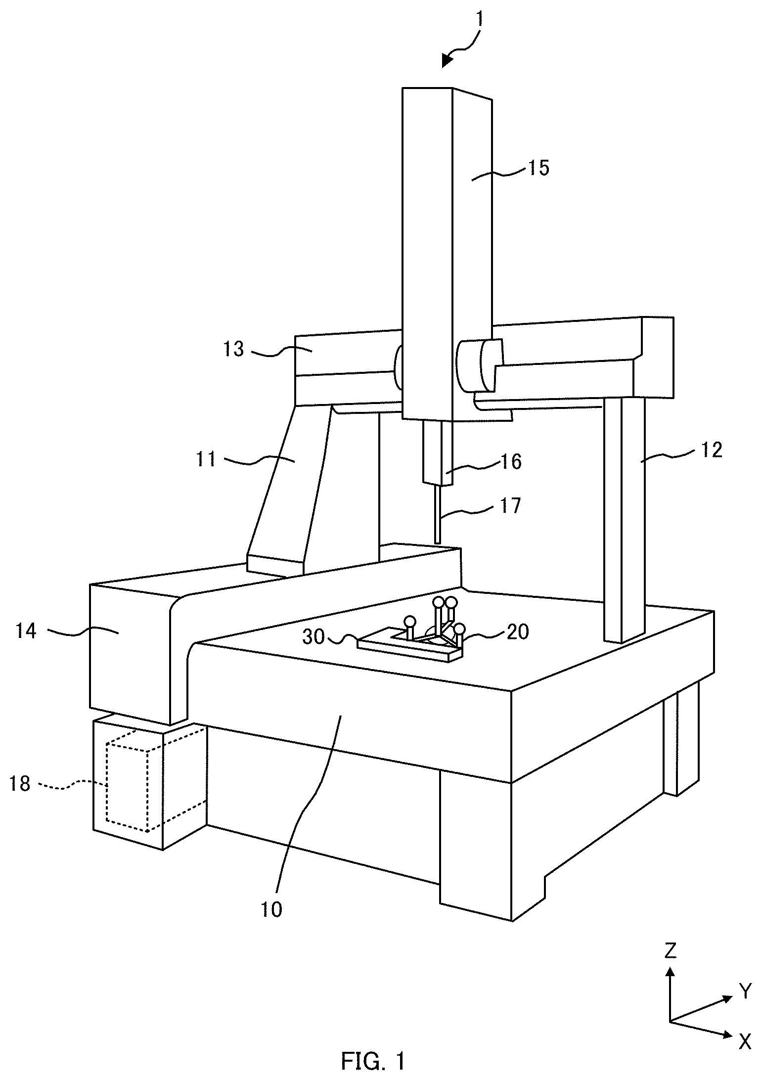 Patent US11774227 — Inspection gauge for coordinate measuring apparatus and abnormality determination method — Figure 1