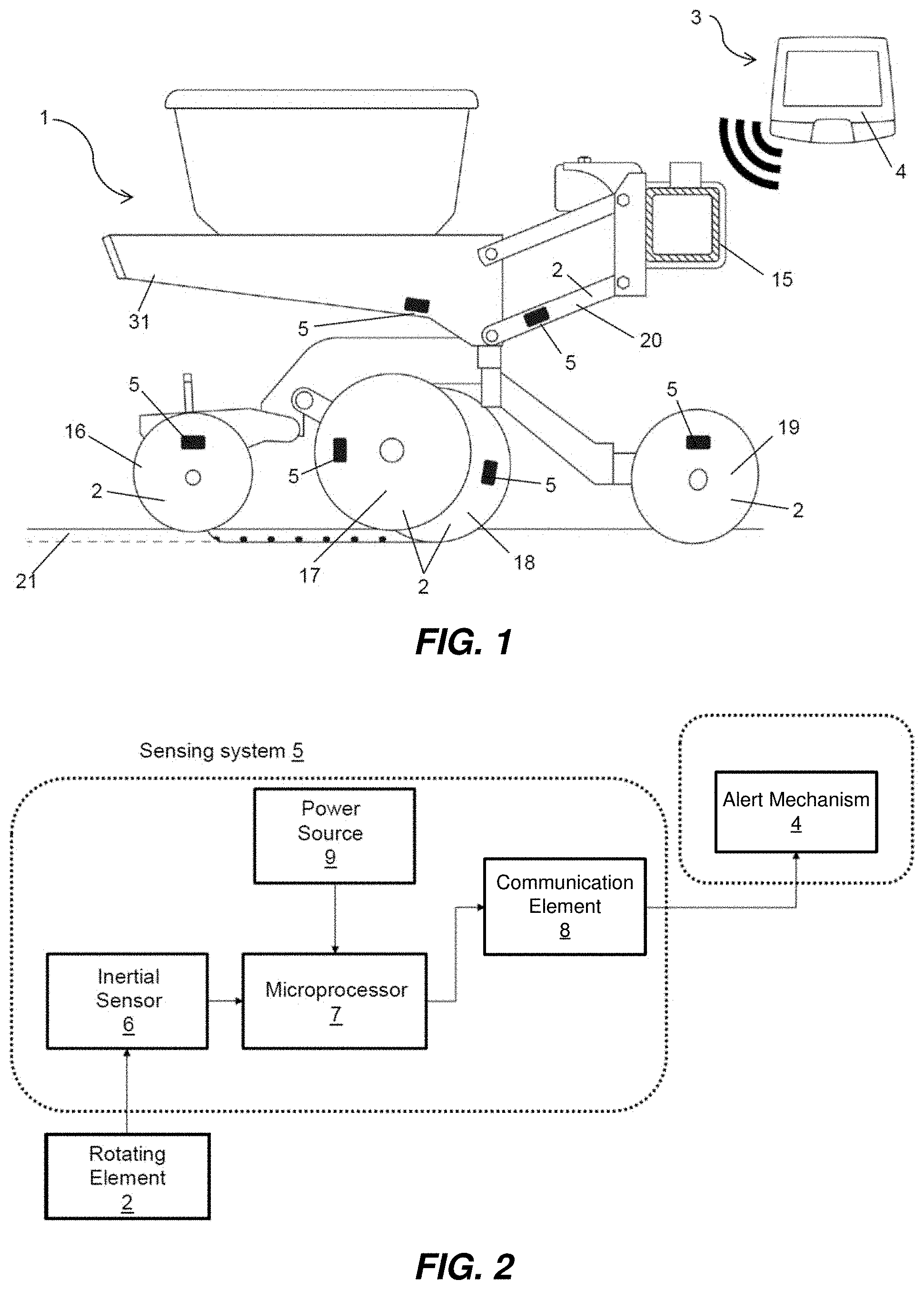 Patent US11774240 — Sensing systems for agricultural implements and related methods — Figure 1