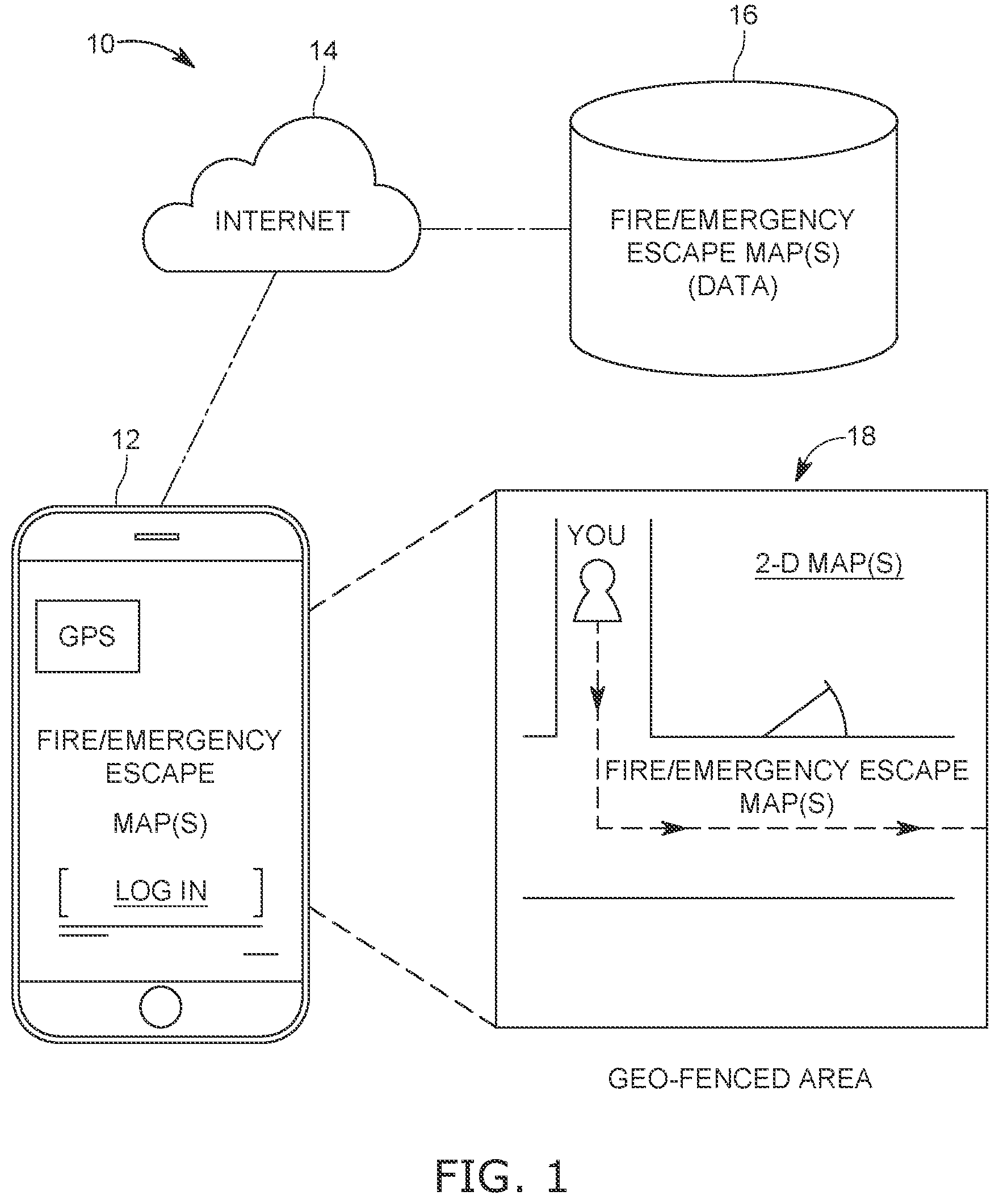 Patent US11774265 — System and method of publishing map data to an end user based on location data — Figure 1