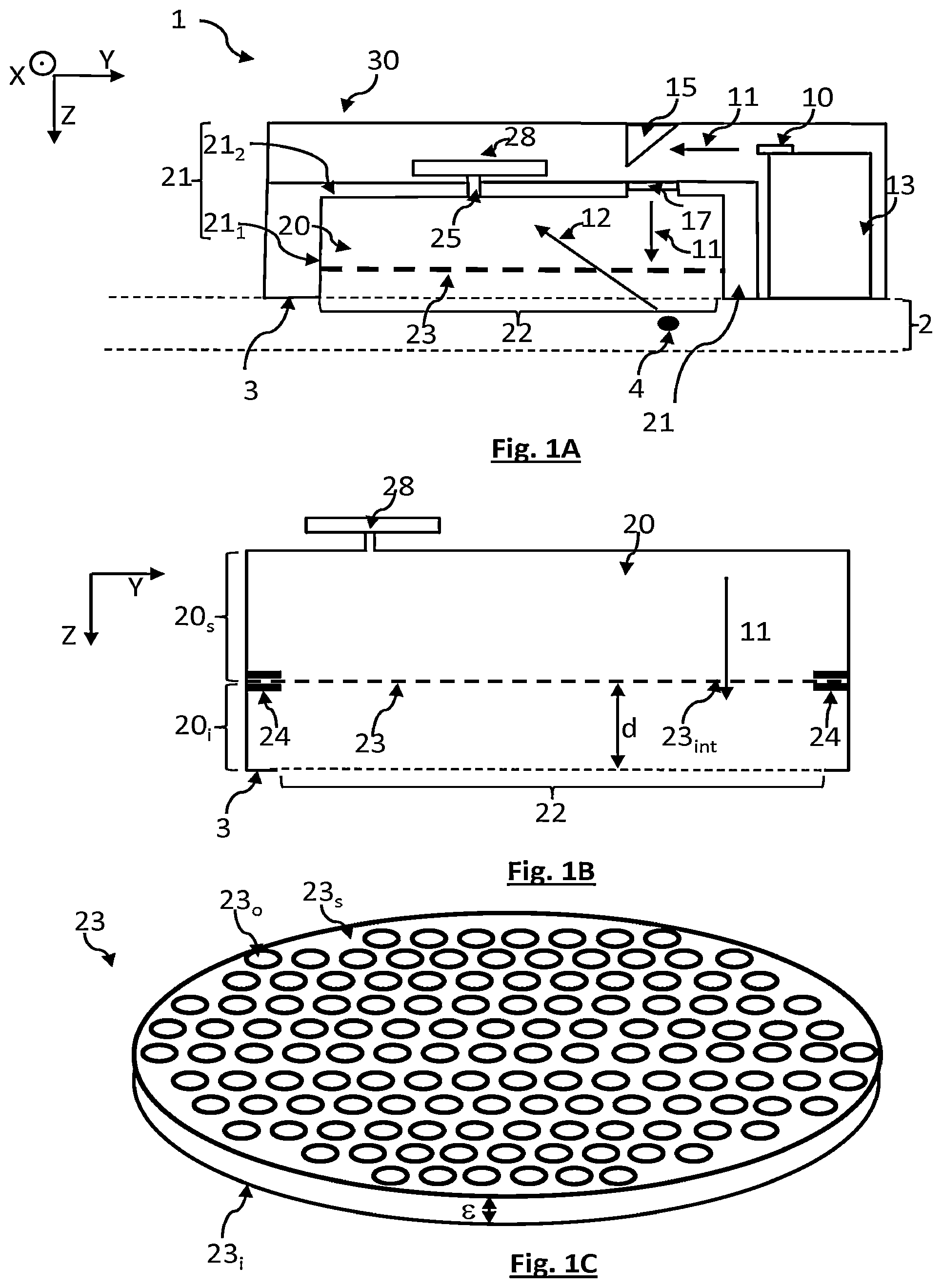 Patent US11774347 — Photoacoustic detecting device comprising a protective membrane — Figure 1