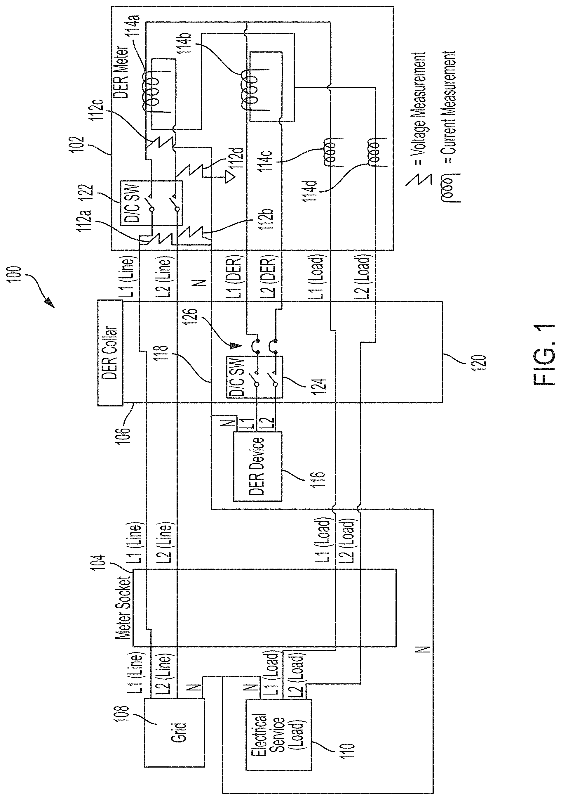 Patent US11774473 — Systems for electrically connecting metering devices and distributed energy resource devices — Figure 1