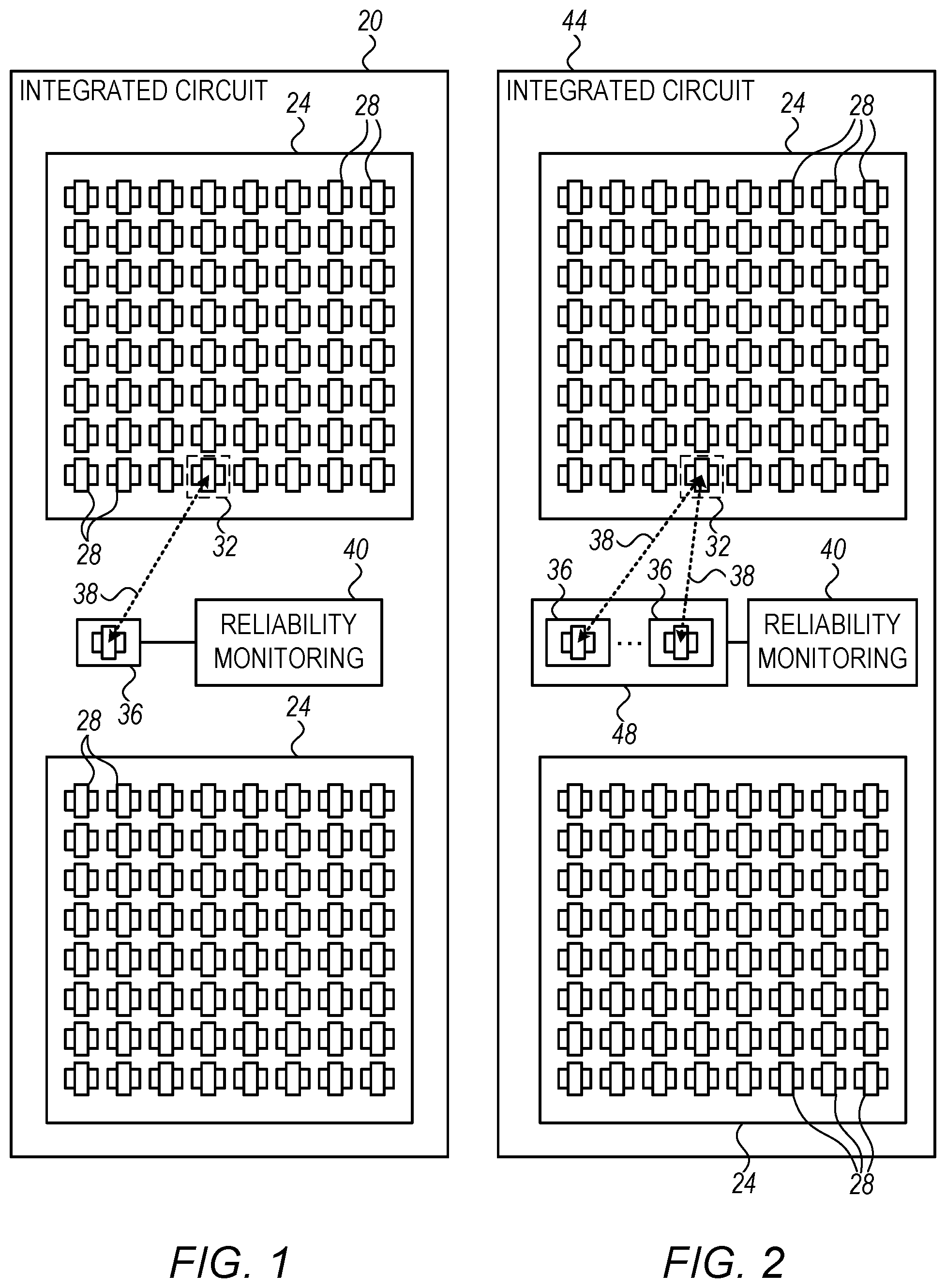 Patent US11774490 — Real-time, in-situ reliability monitoring in an integrated circuit — Figure 1