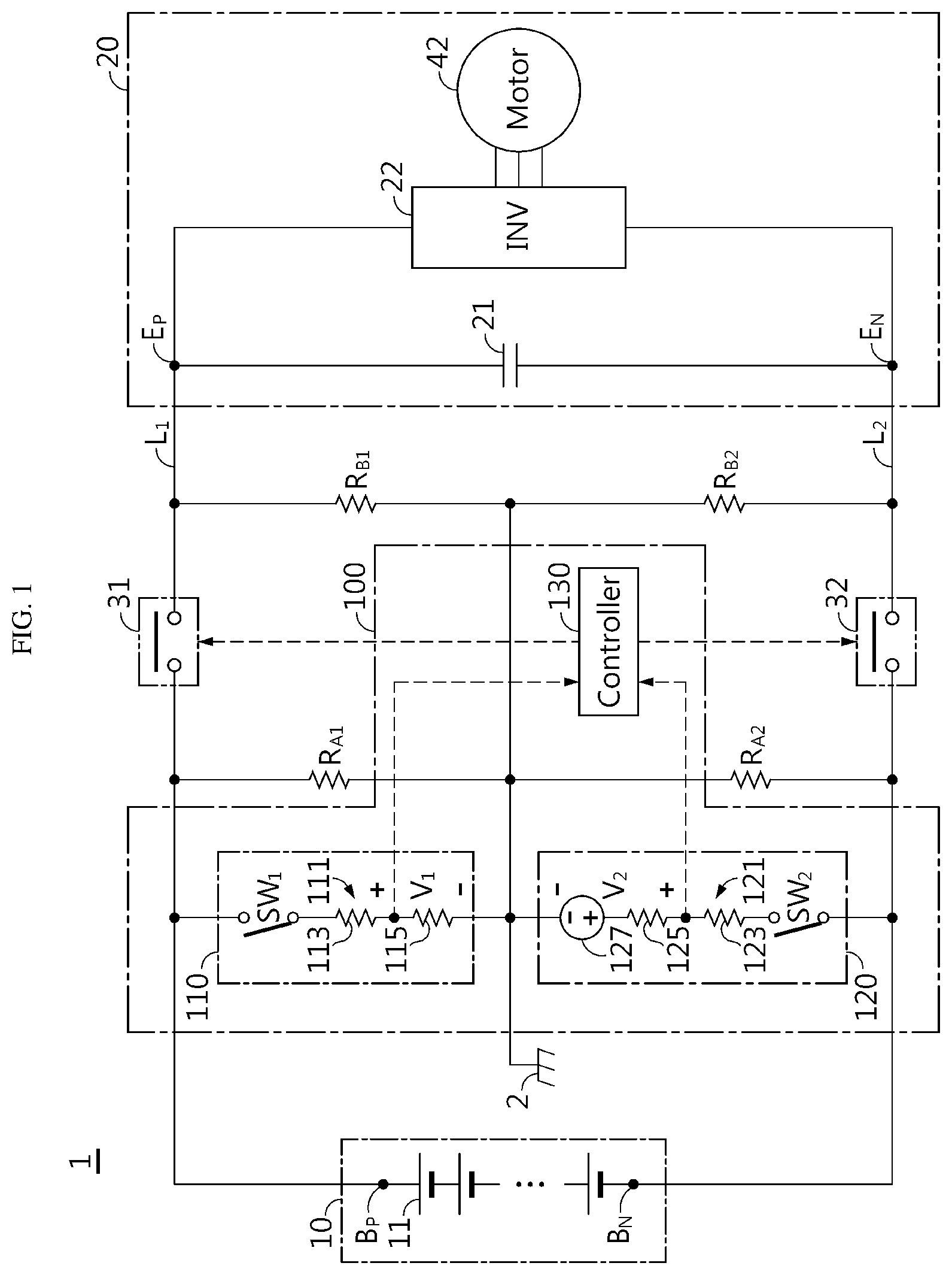 Patent US11774499 Figure 1 – Relay diagnosis device, relay diagnosis method, battery system, and electric vehicle