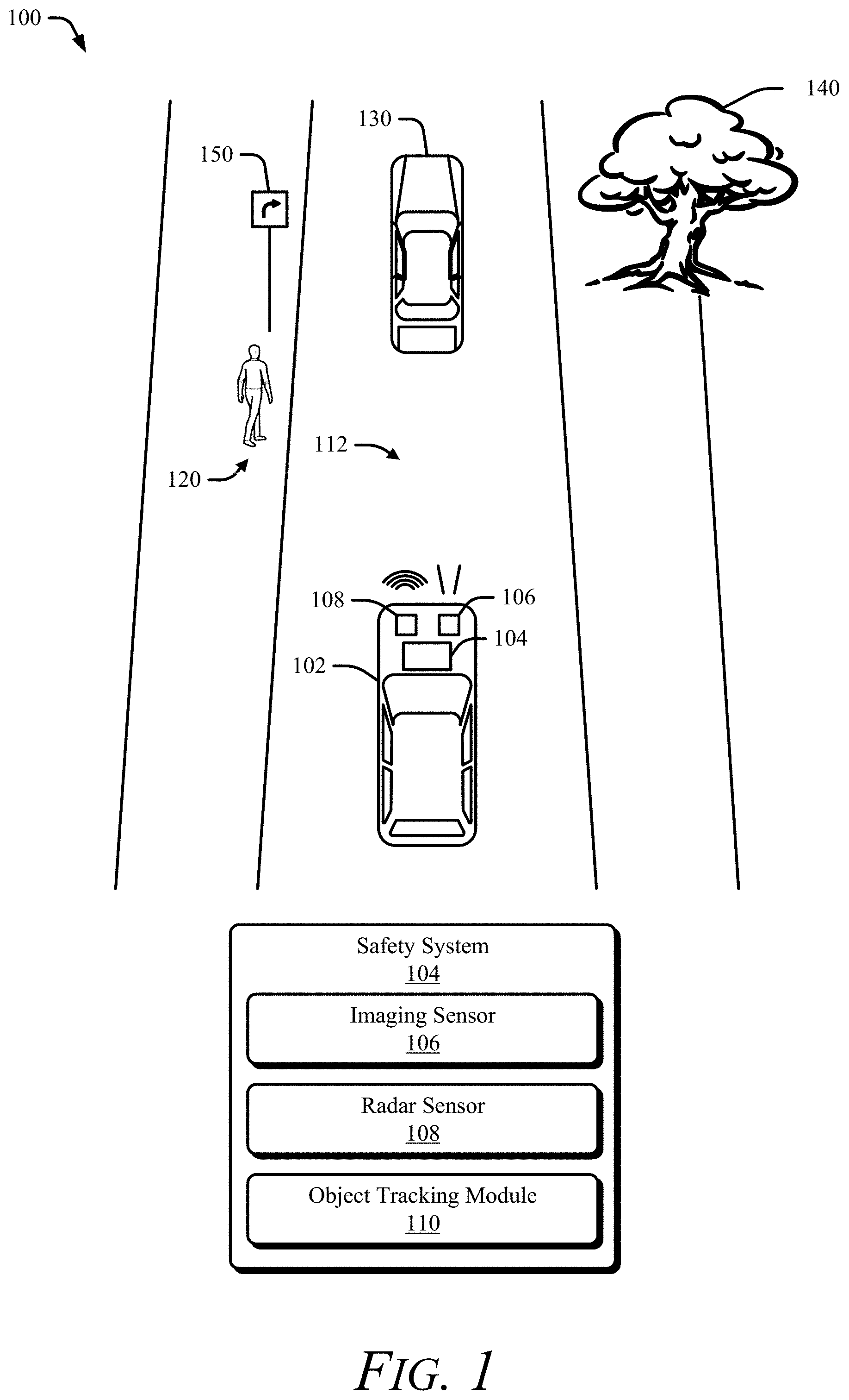 Patent US11774582 — Imaging and radar fusion for multiple-object tracking — Figure 1