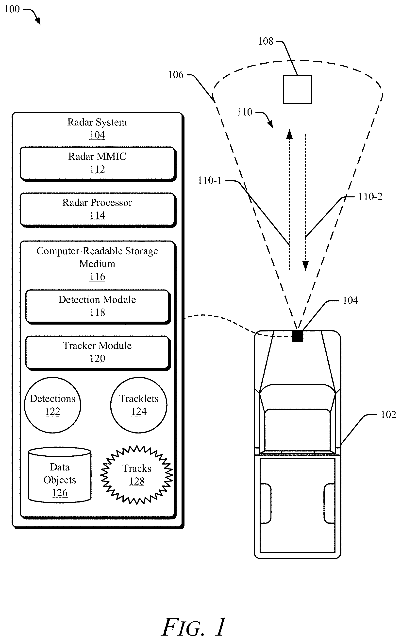 Patent US11774599 — Joint cost estimation for associating a detection-tracklet pair to an object — Figure 1