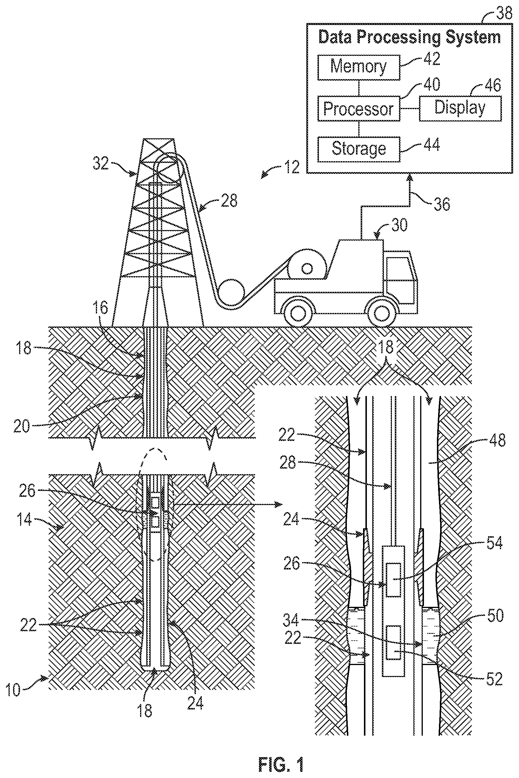 Patent US11774629 — Systems and methods for determining the presence of cement behind at least one casing using spectroscopy measurement — Figure 1