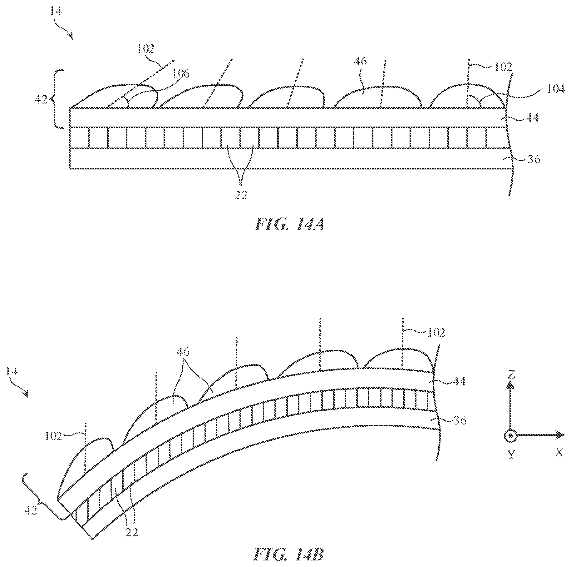 Patent US11774642 Figure 13 – Optical film arrangements for electronic device displays