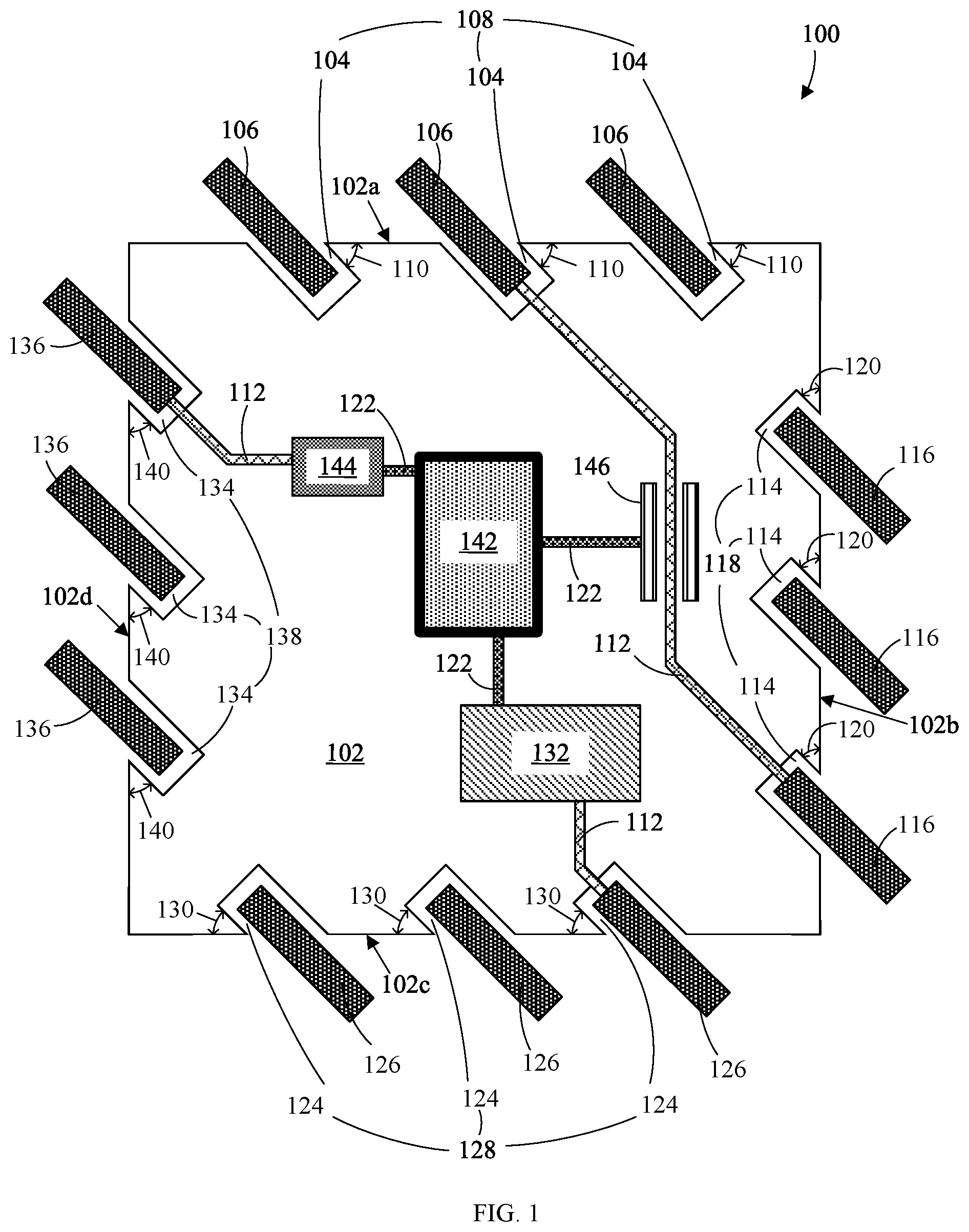 Patent US11774689 — Photonics chips and semiconductor products having angled optical fibers — Figure 1