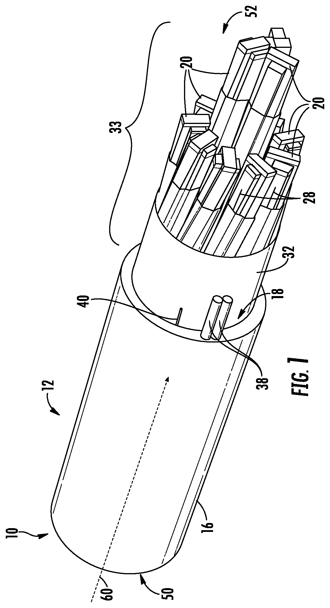 Patent US11774694 — Fiber carrying structure with rip cord and related method — Figure 1
