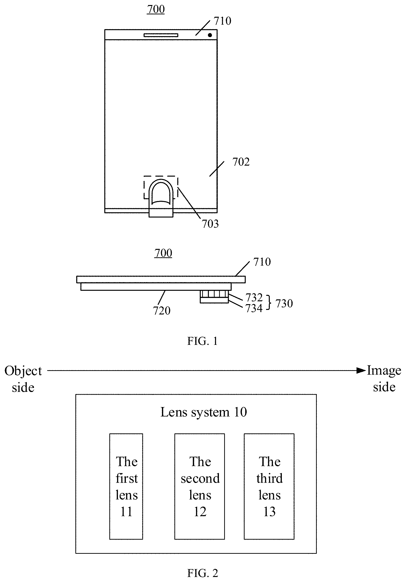 Patent US11774708 — Lens system, fingerprint identification apparatus and terminal device — Figure 1