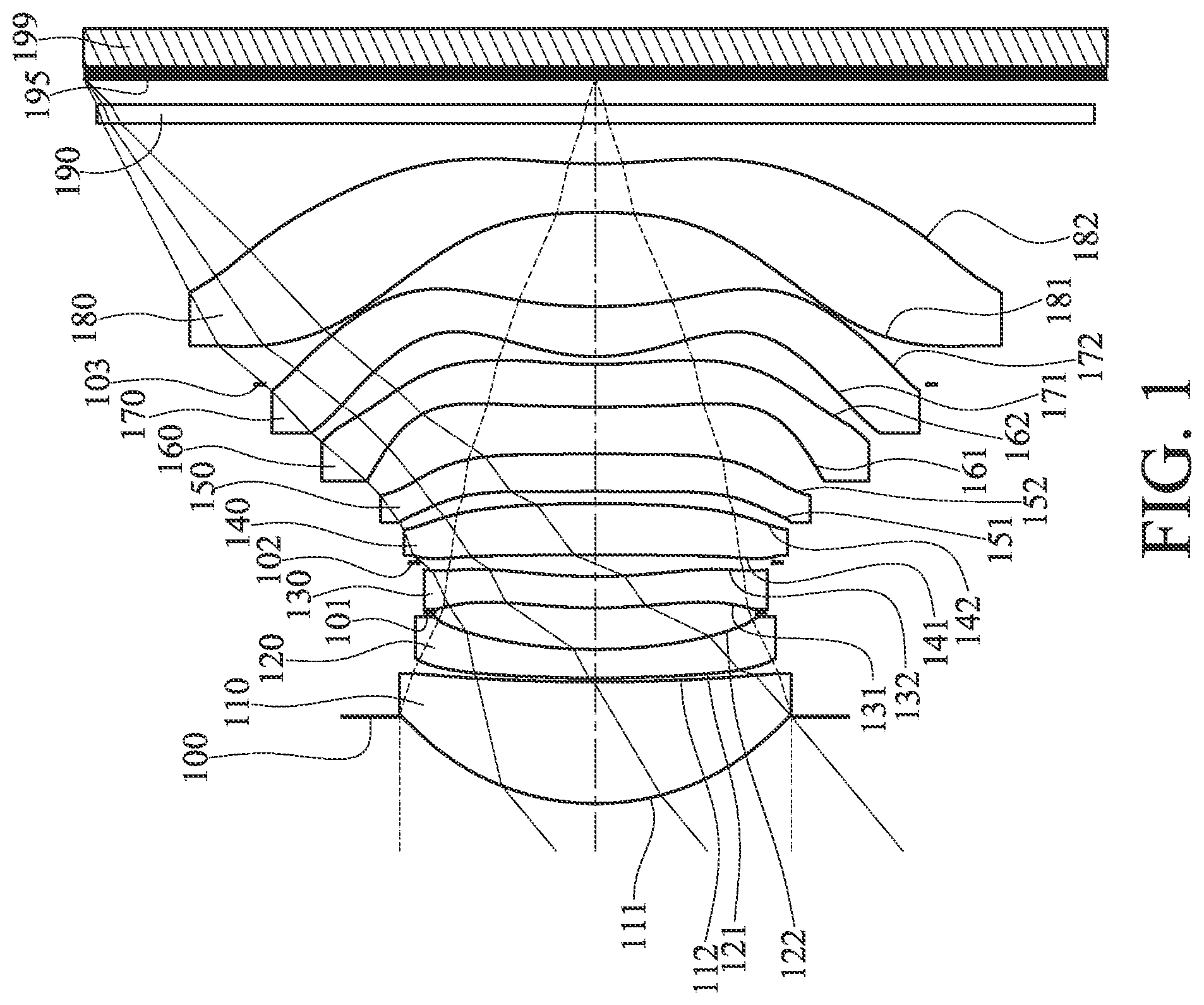 Patent US11774714 — Photographing lens assembly, image capturing unit and electronic device including eight lenses of +−++−−+−, +−−++−+−, +−−+−−+−, +−−−+−+− or +−−+−++− refractive powers — Figure 1