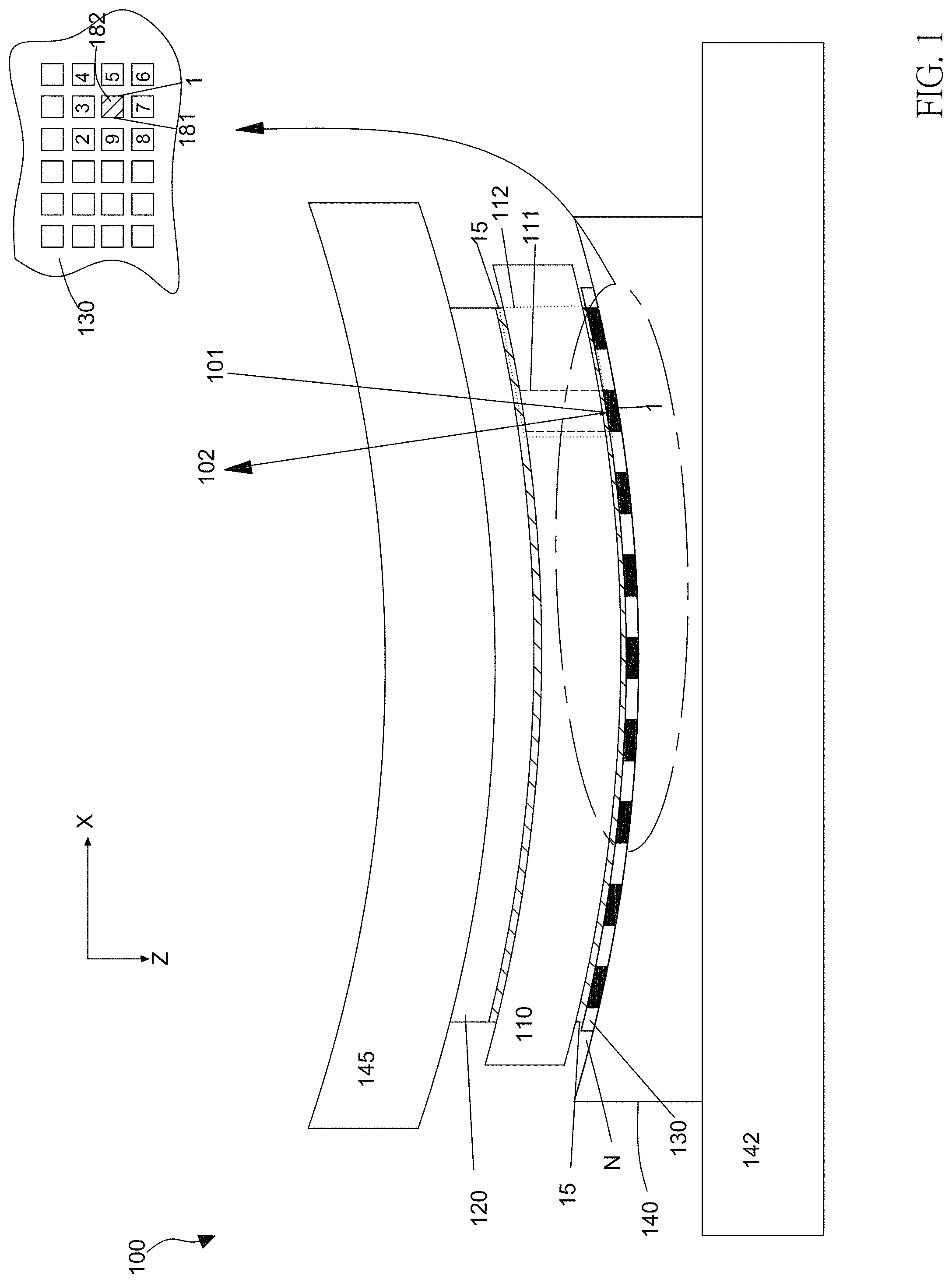 Patent US11774763 — Optical device utilizing LCoS substrate and spatial light modulator — Figure 1