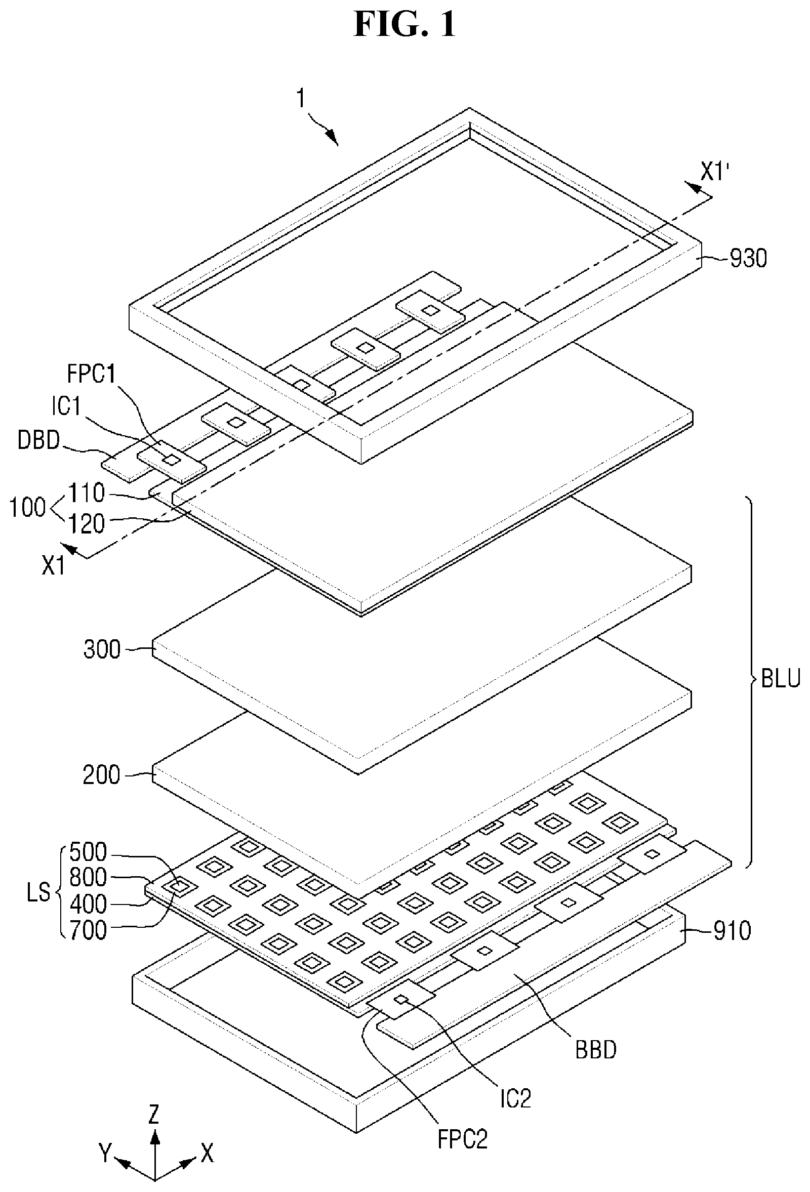 Patent US11774799 — Backlight unit and display device including the same — Figure 1