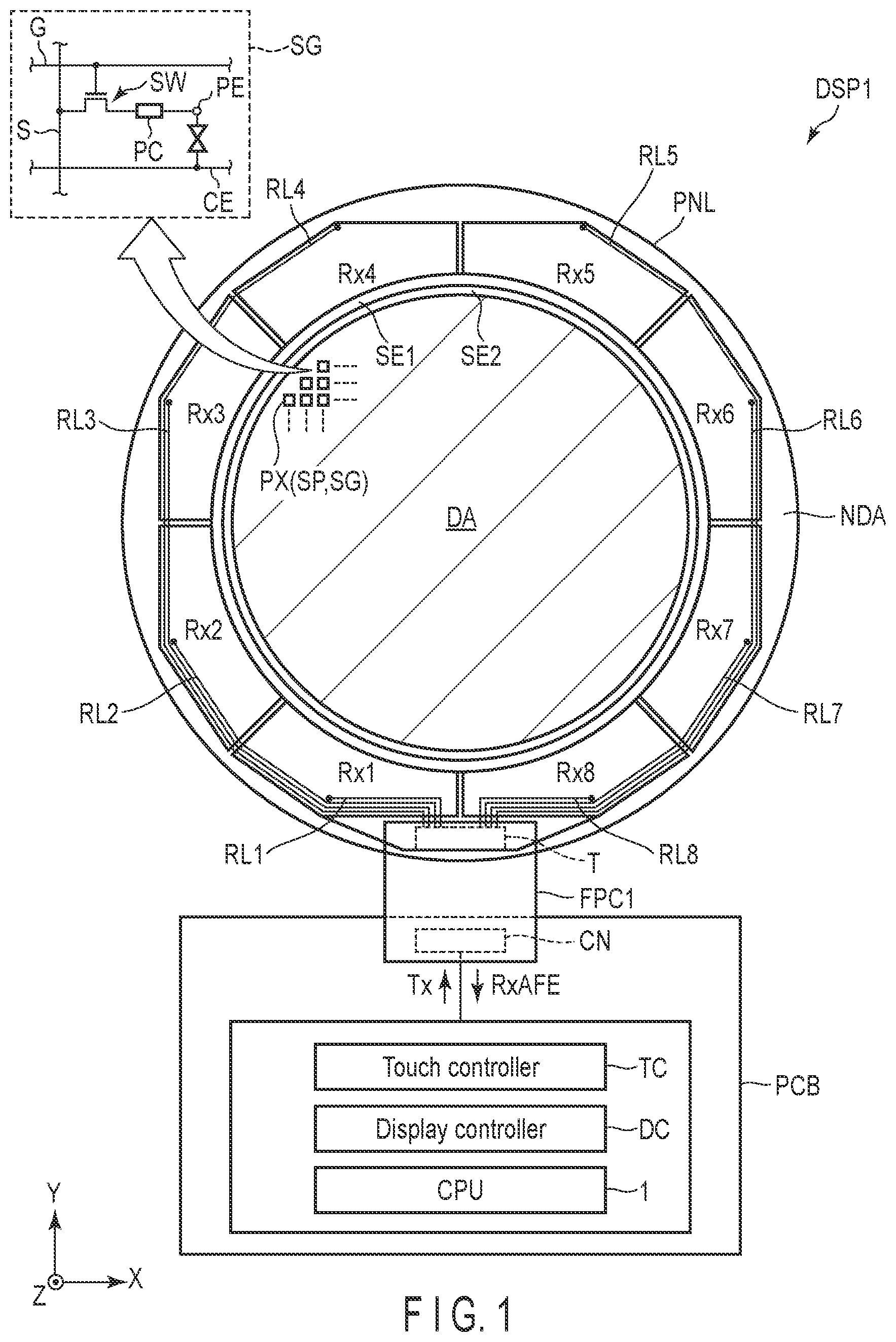 Patent US11774814 — Display device and watch — Figure 1