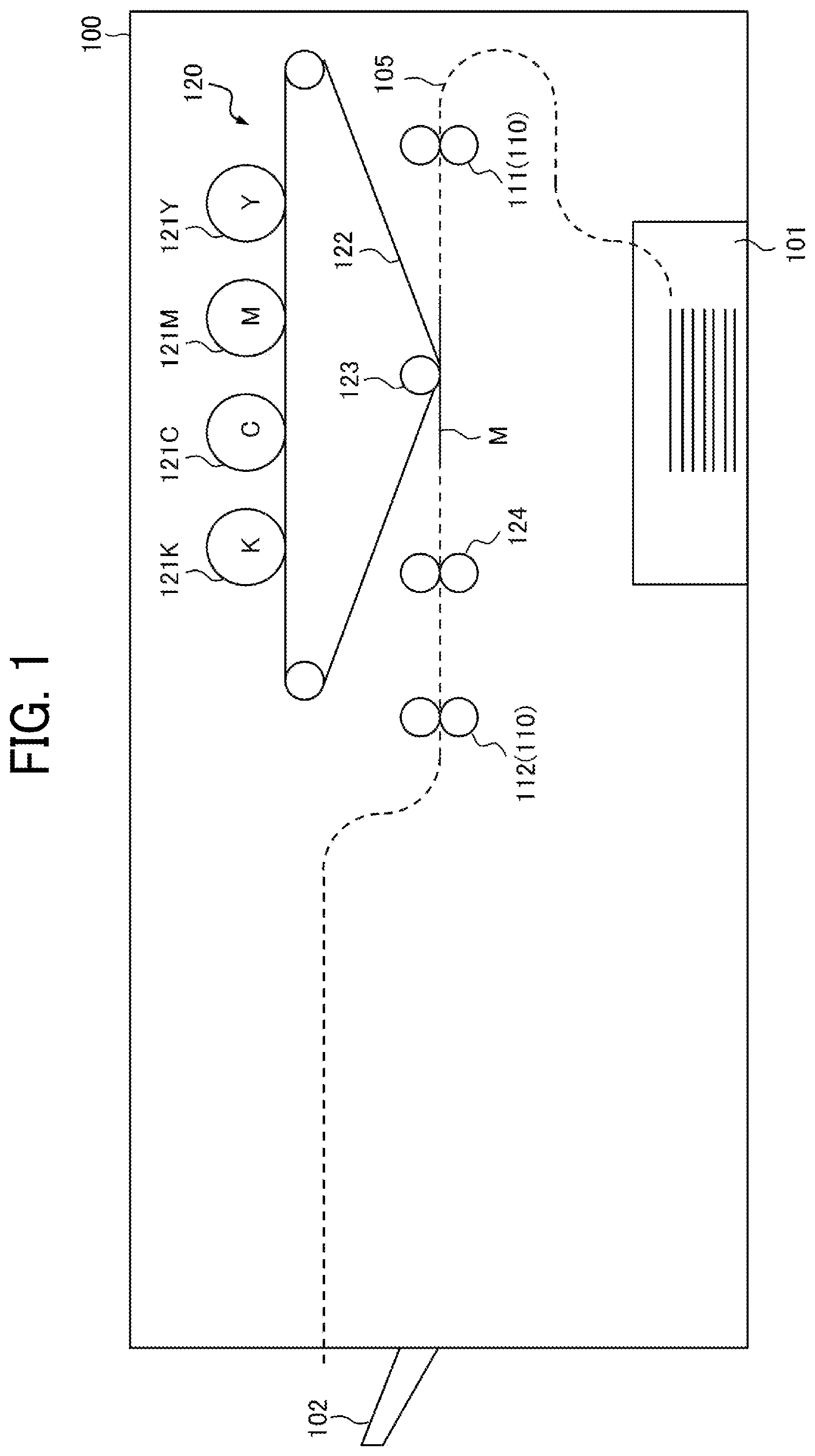 Patent US11774878 — Amount-of-remaining-toner detecting device, image forming apparatus, method for detecting amount of remaining toner, and non-transitory recording medium — Figure 1