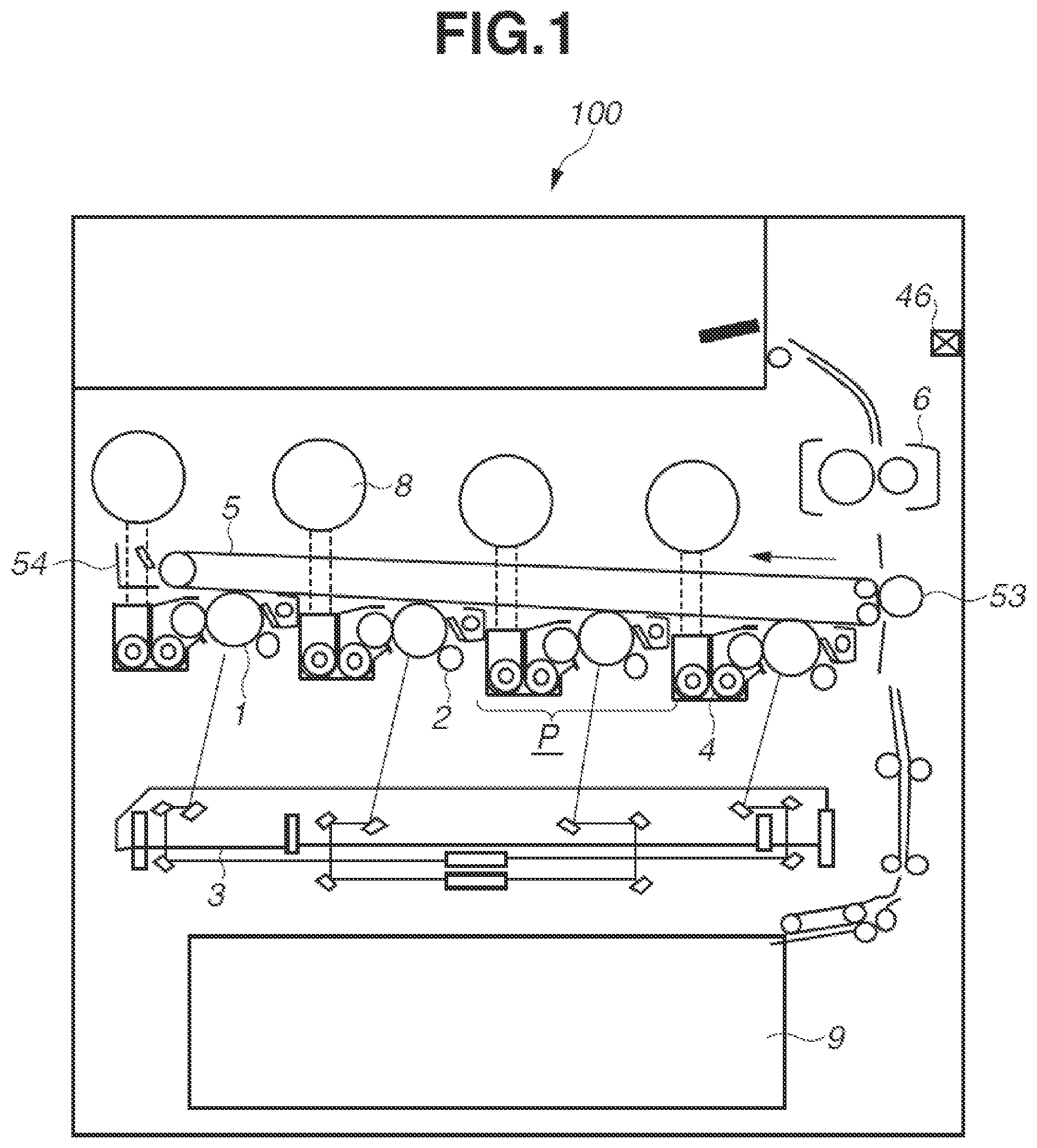 Patent US11774883 — Image forming apparatus that executes a mode for driving each of conveyance member and developer carrying member without executing image forming operation — Figure 1