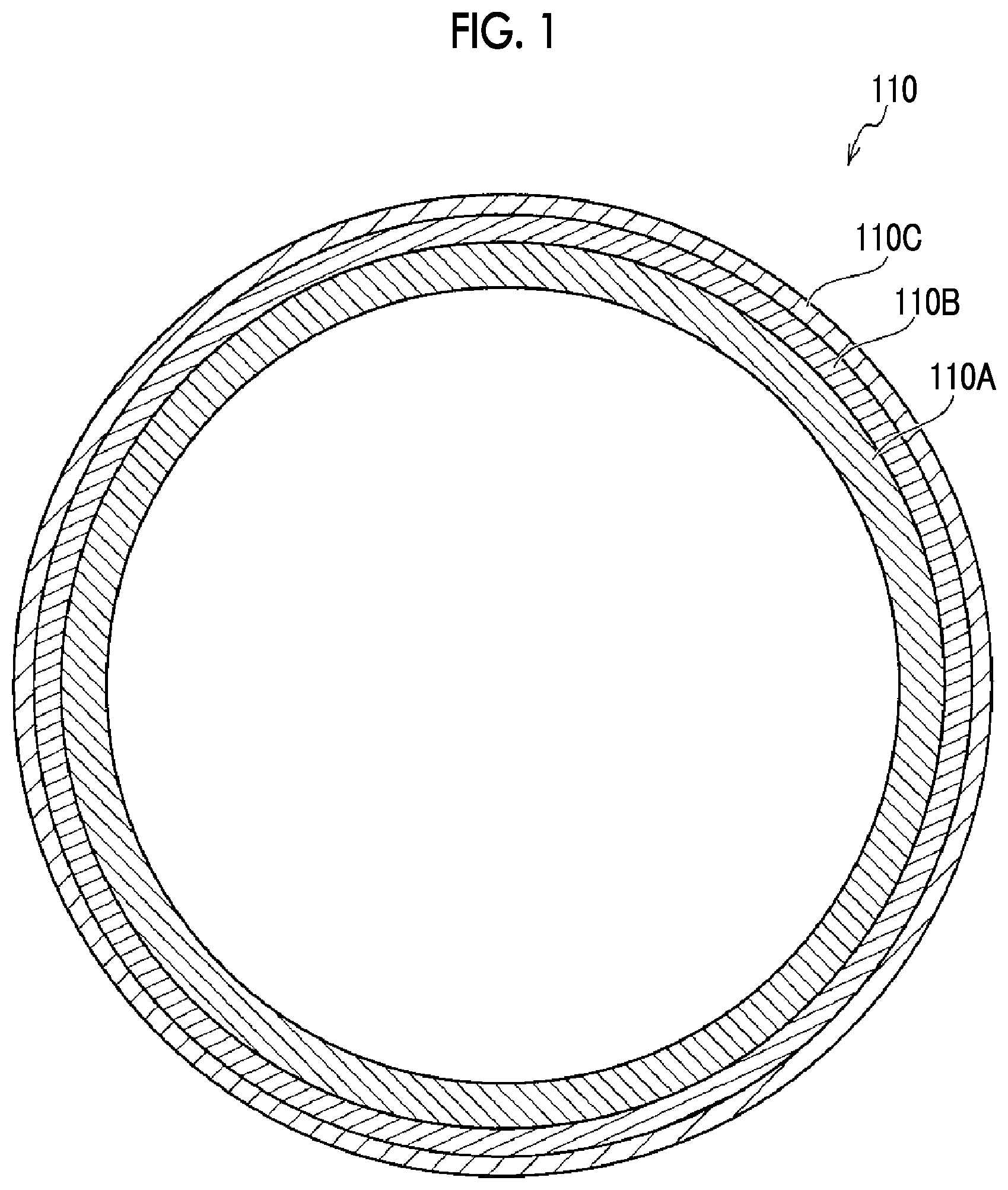 Patent US11774885 — Polymer material molded product, fixing member, method for producing fixing member, fixing device, and image forming apparatus — Figure 1