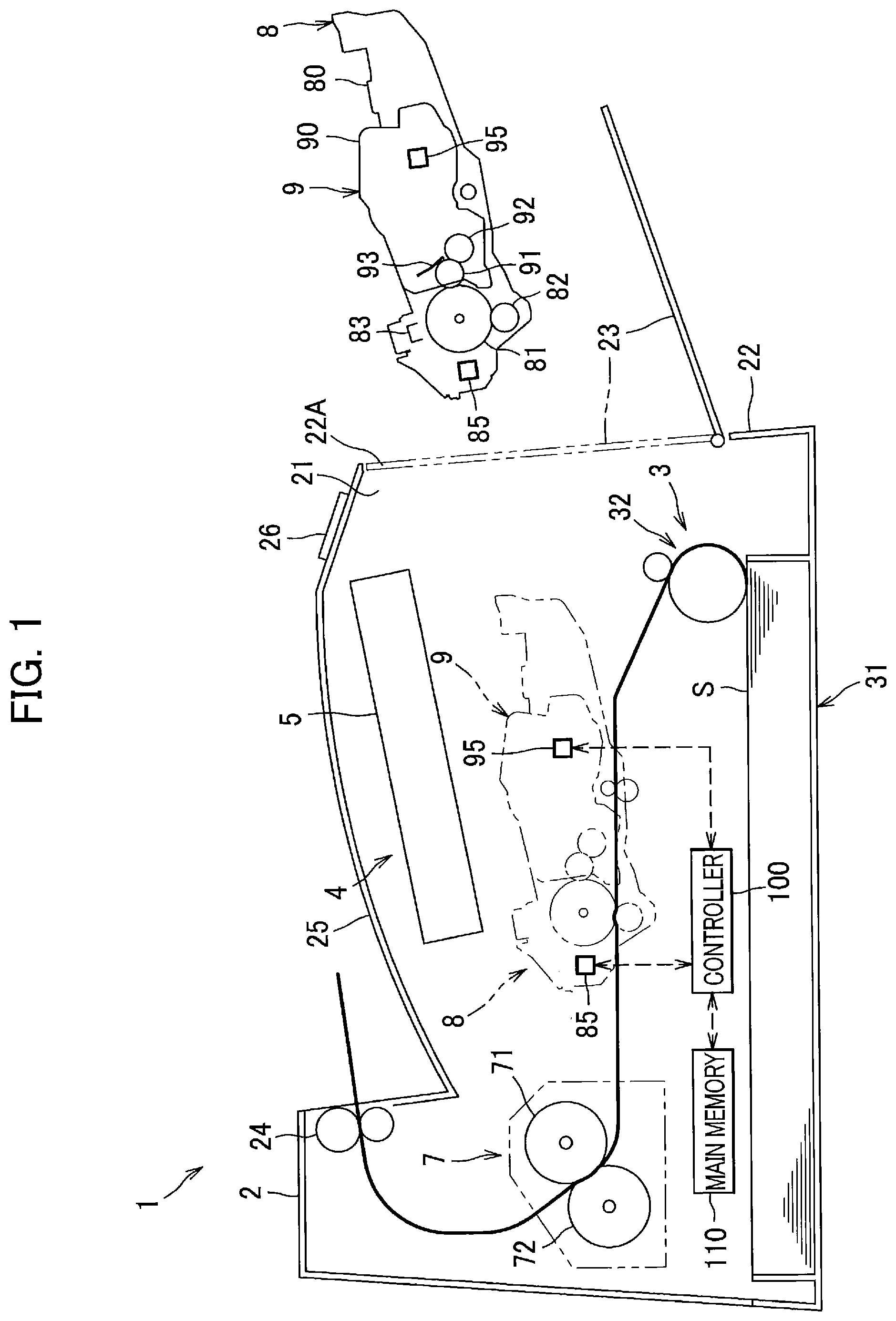 Patent US11774894 — Image forming apparatus capable of determining whether to order new drum cartridge together with new toner cartridge — Figure 1