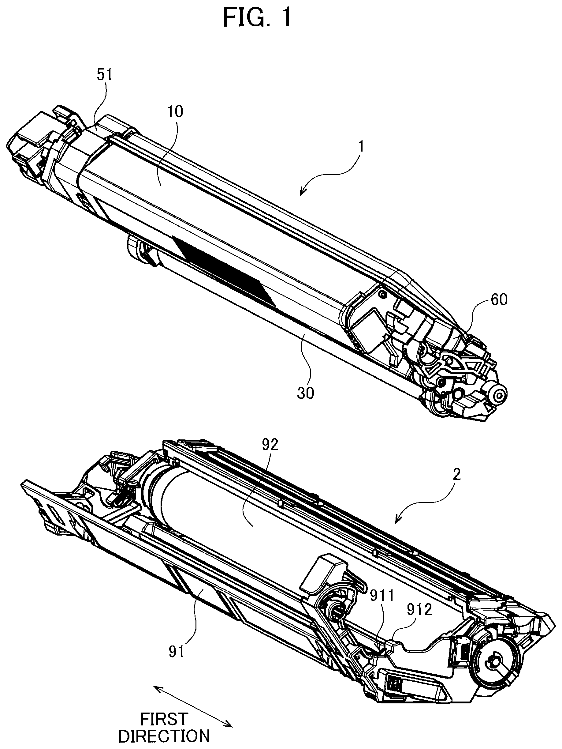 Patent US11774903 — Developing cartridge including casing, and first lever pivotally movable about shaft thereof relative to casing — Figure 1
