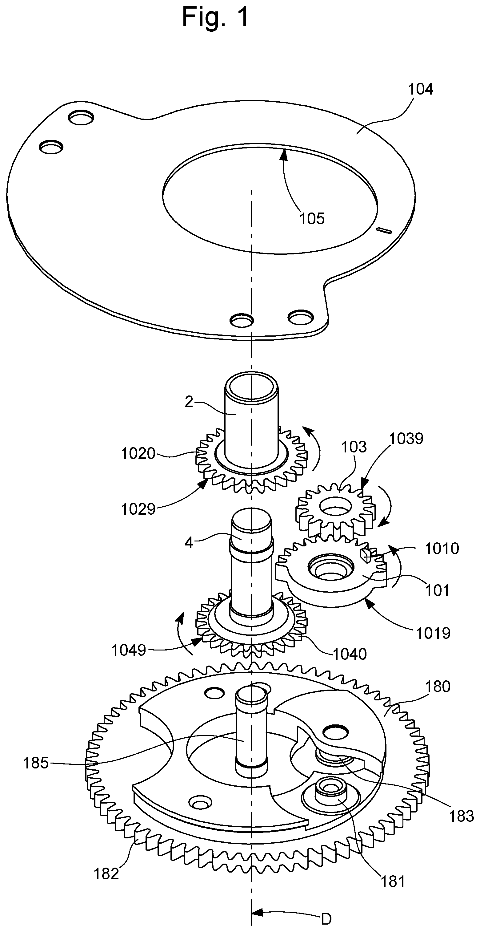 Patent US11774909 — Horological display mechanism with an elastic hand — Figure 1