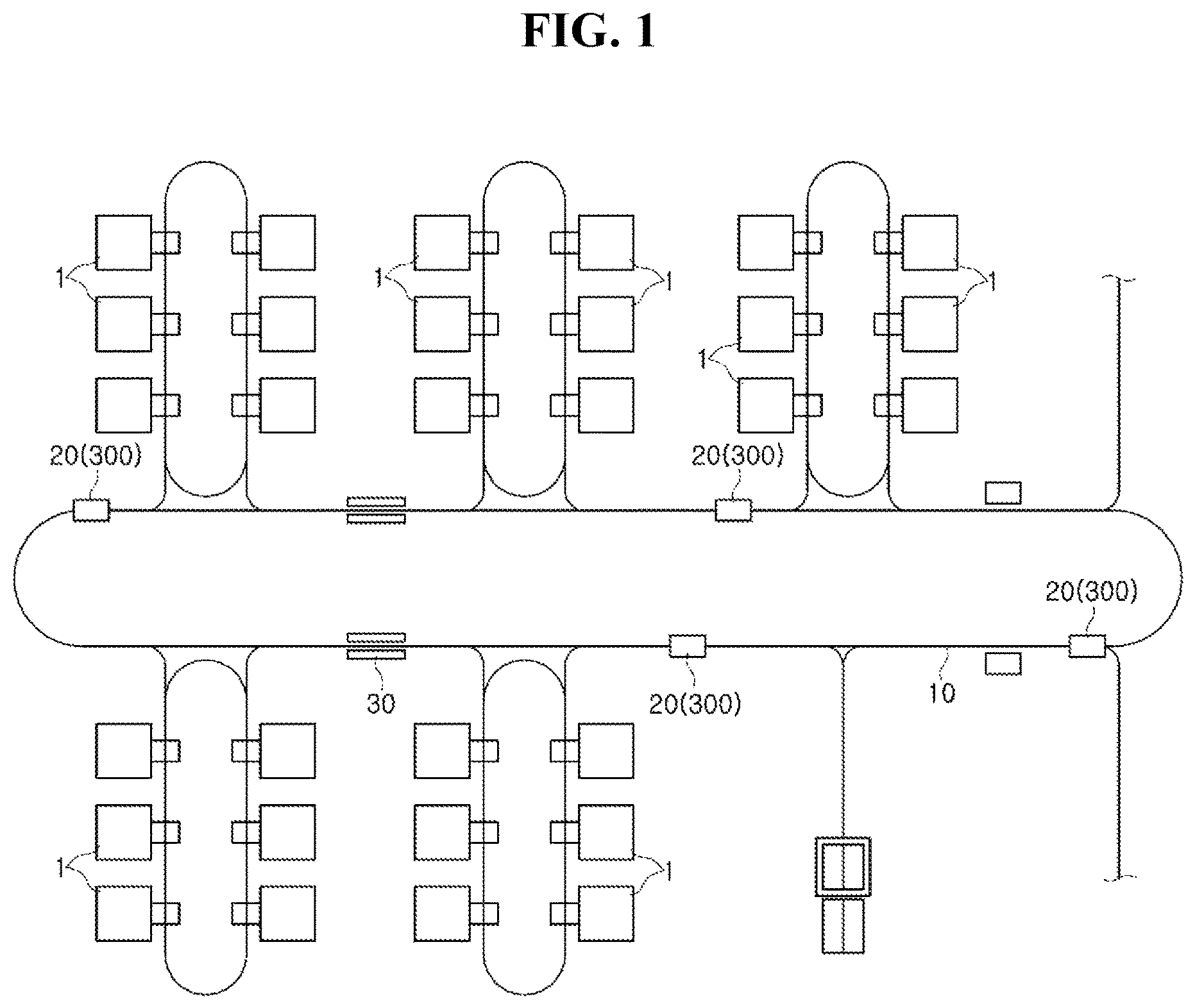 Patent US11774960 — Vehicle control device for article transport system in production factory and method of operating the same — Figure 1