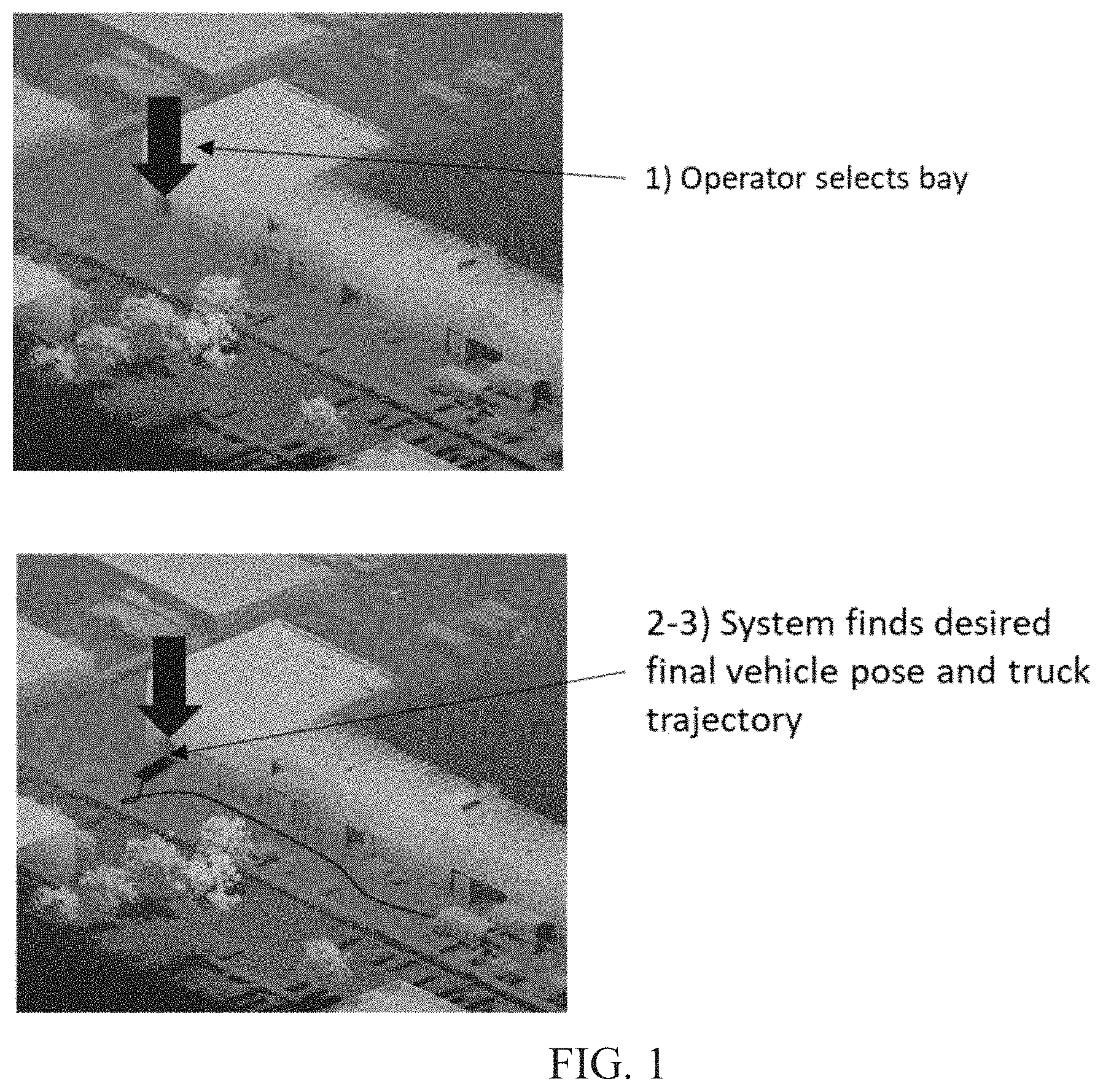 Patent US11774981 Figure 1 – Driver aid and autonomous tractor-trailer parking and loading dock alignment system
