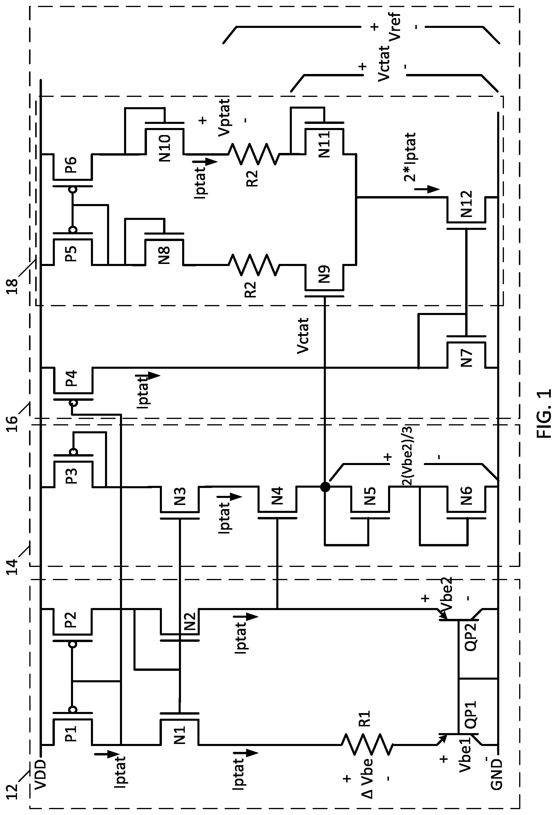 Patent US11775001 Figure 1 – Sub-bandgap compensated reference voltage generation circuit