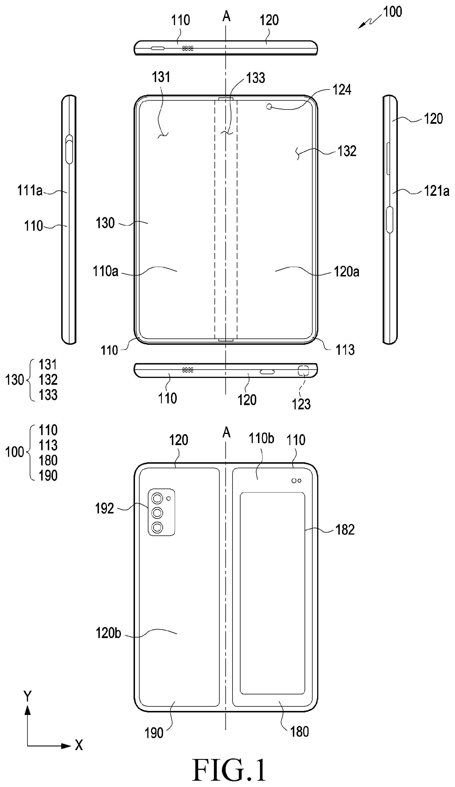 Patent US11775015 Figure 1 – Electronic device including flexible printed circuit board