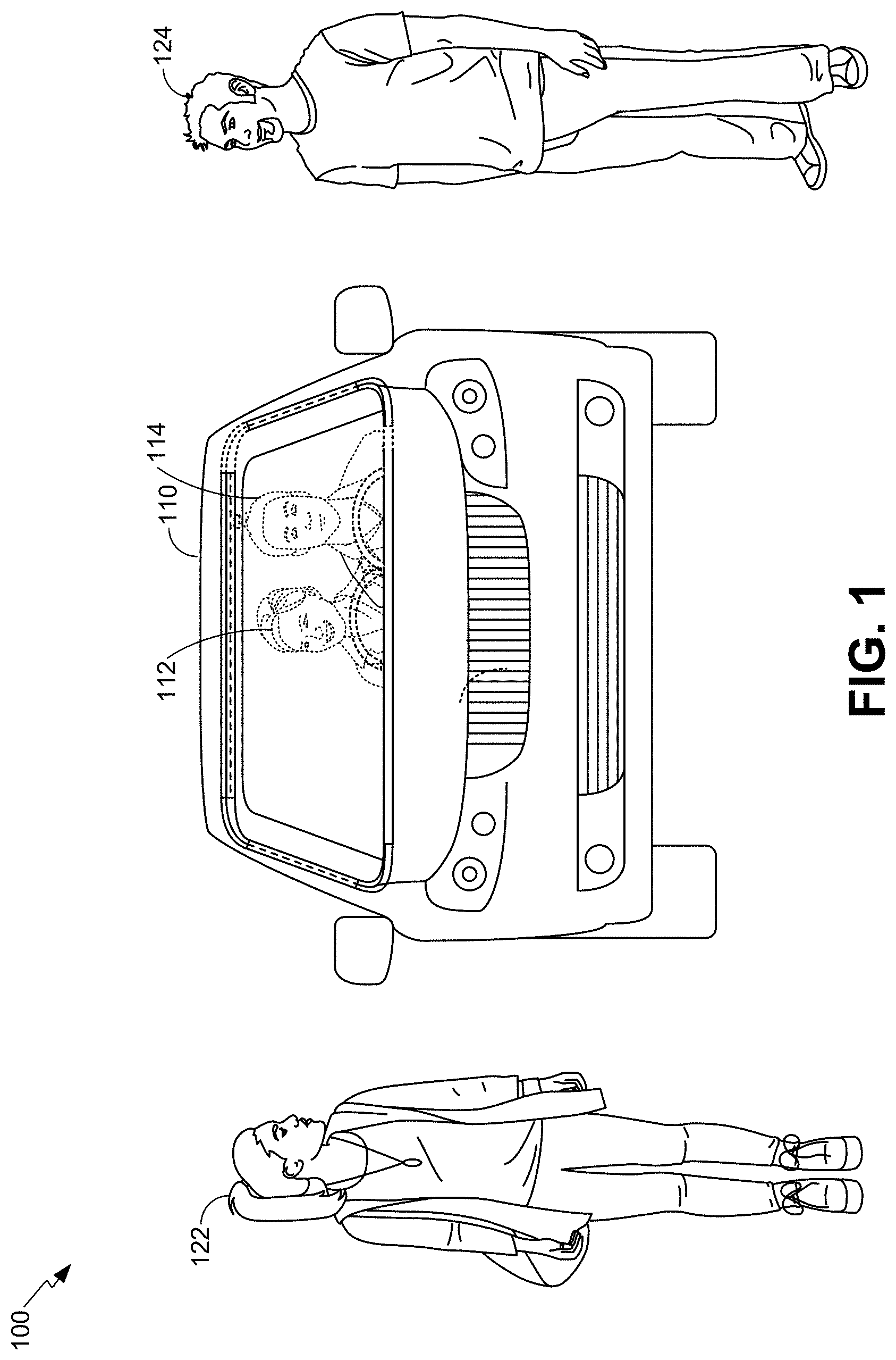 Patent US11775054 — Virtual models for communications between autonomous vehicles and external observers — Figure 1