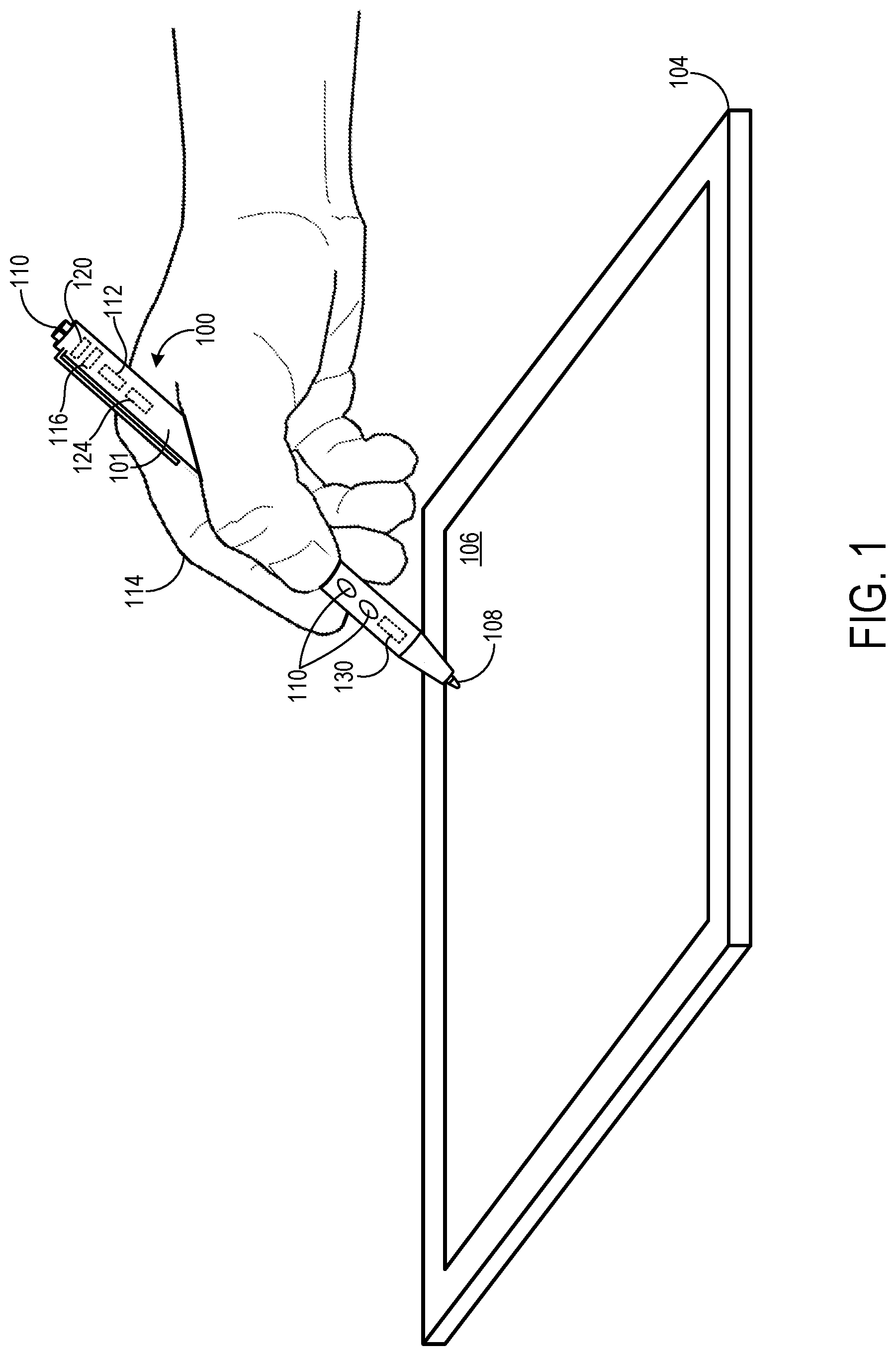 Patent US11775084 — Stylus haptic component arming and power consumption — Figure 1