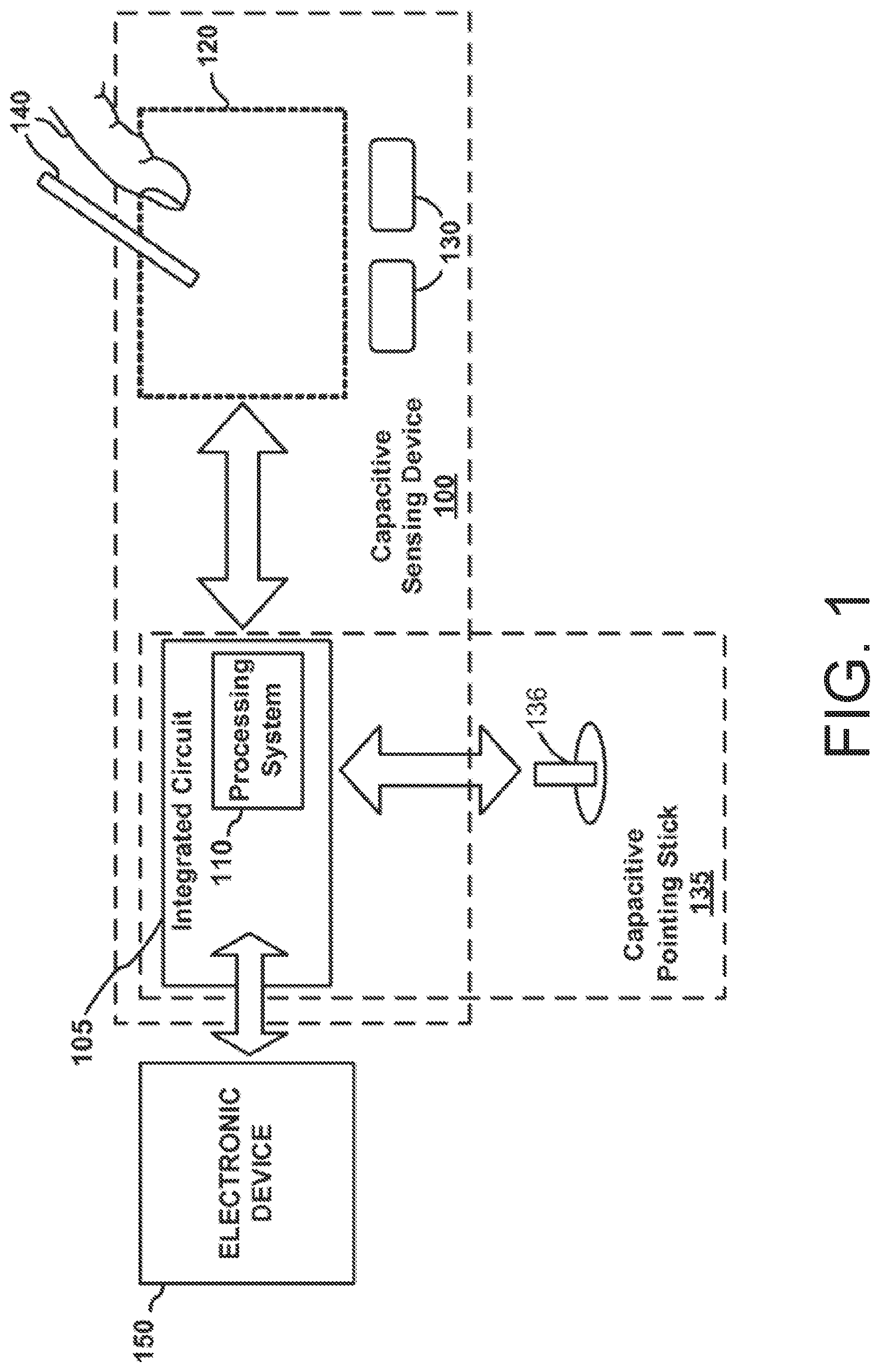 Patent US11775092 Figure 1 – Capacitive pointing stick assembly with presence detection