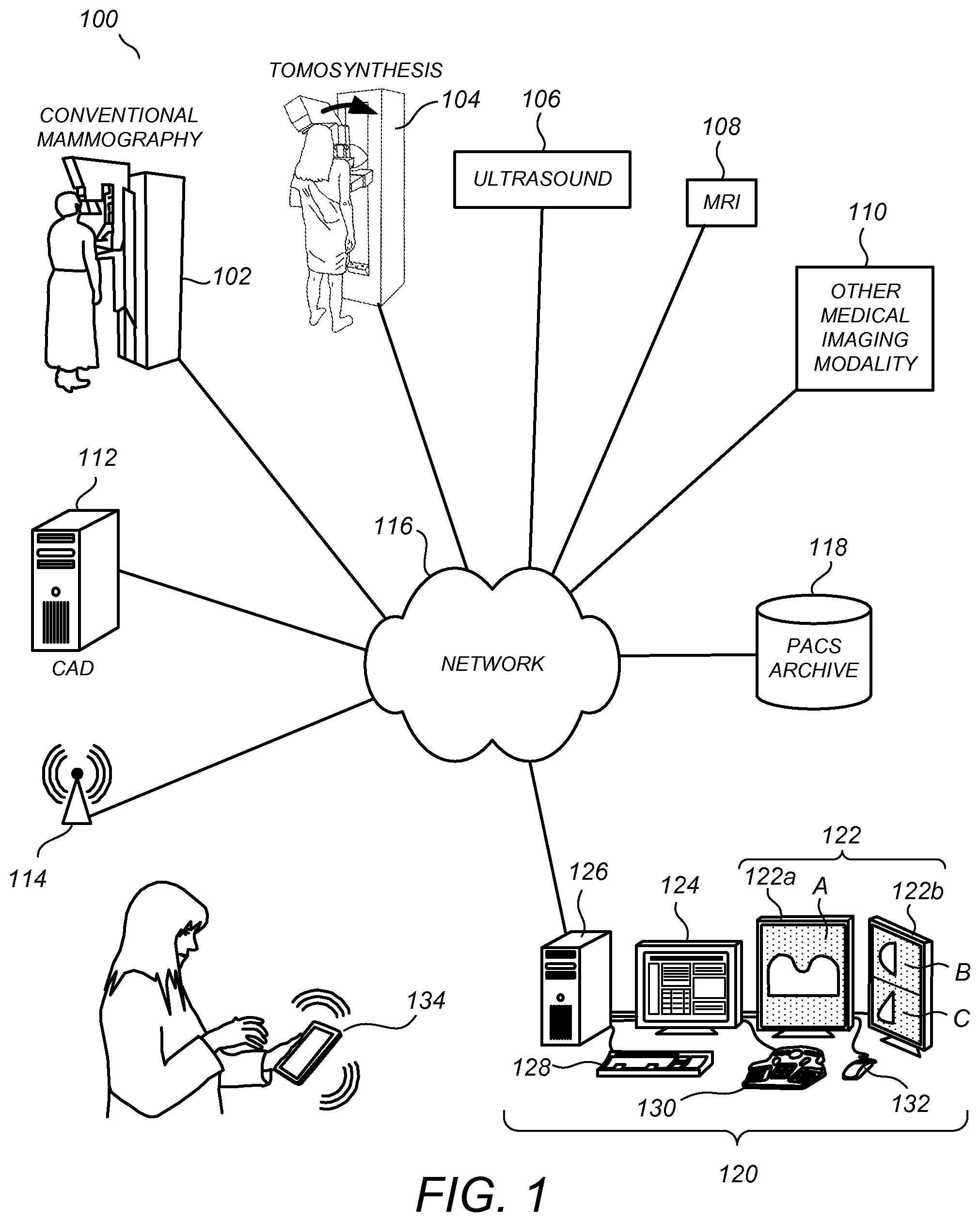 Patent US11775156 — User interface for medical image review workstation — Figure 1