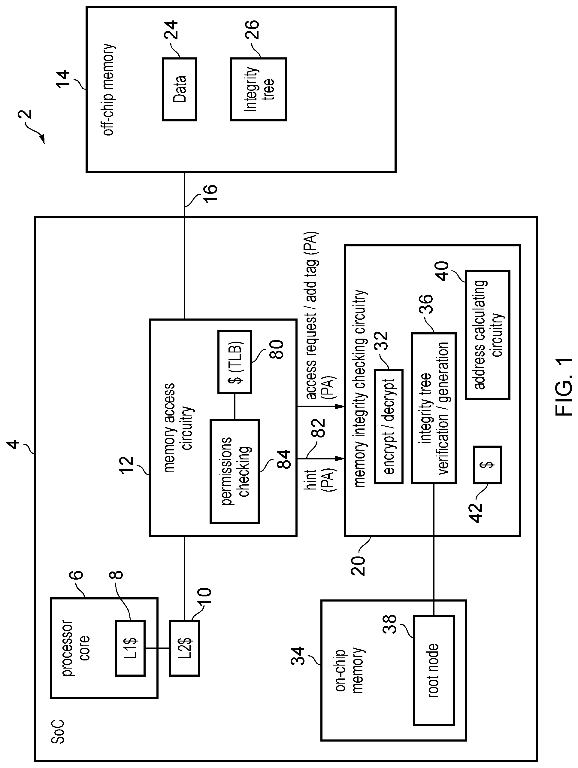 Patent US11775177 — Integrity tree for memory integrity checking — Figure 1