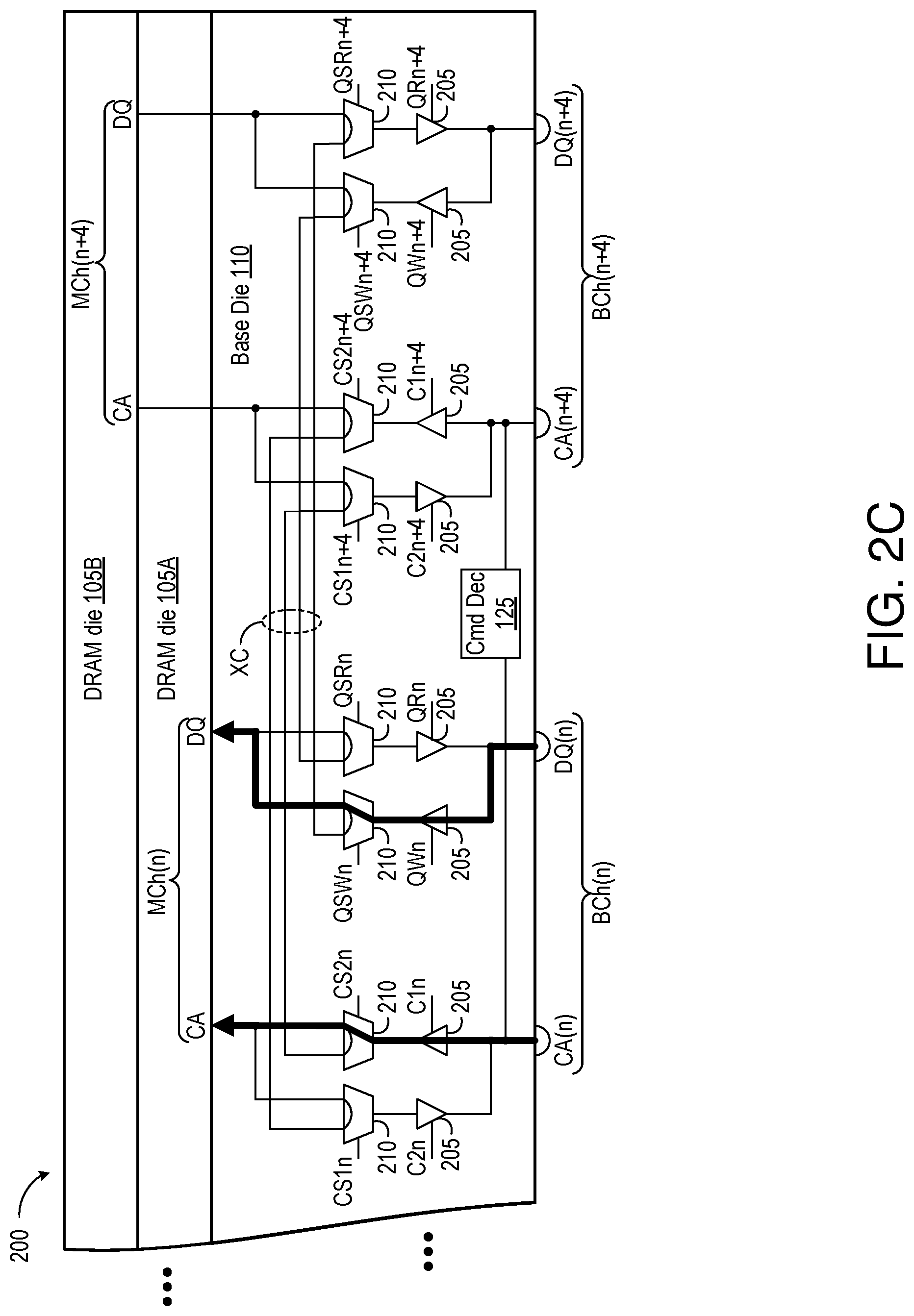 Patent US11775213 Figure 4 – Stacked memory device with paired channels