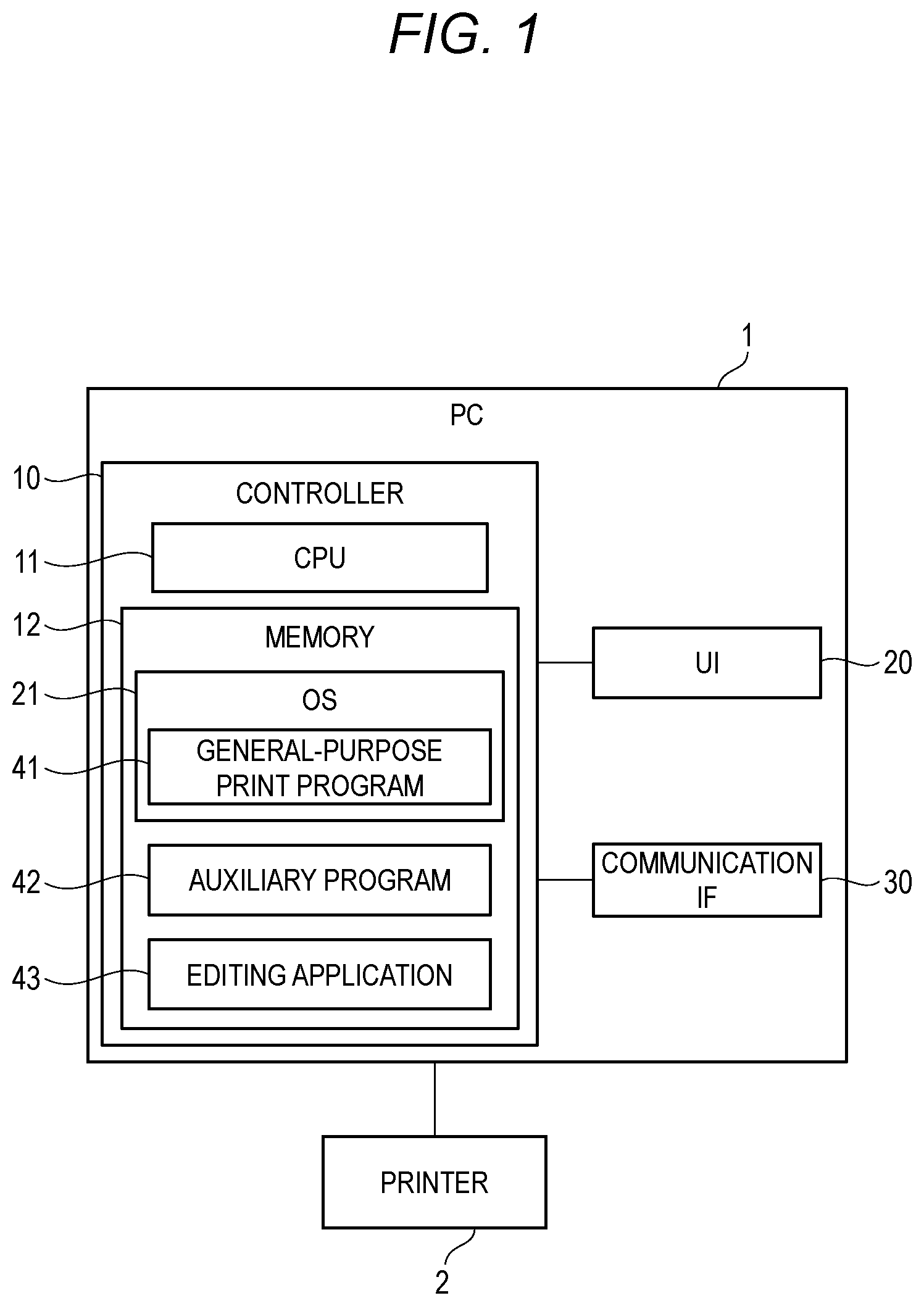 Patent US11775230 — Non-transitory computer-readable storage medium, information processing device, and printing method for controlling a printer from an information processing device — Figure 1