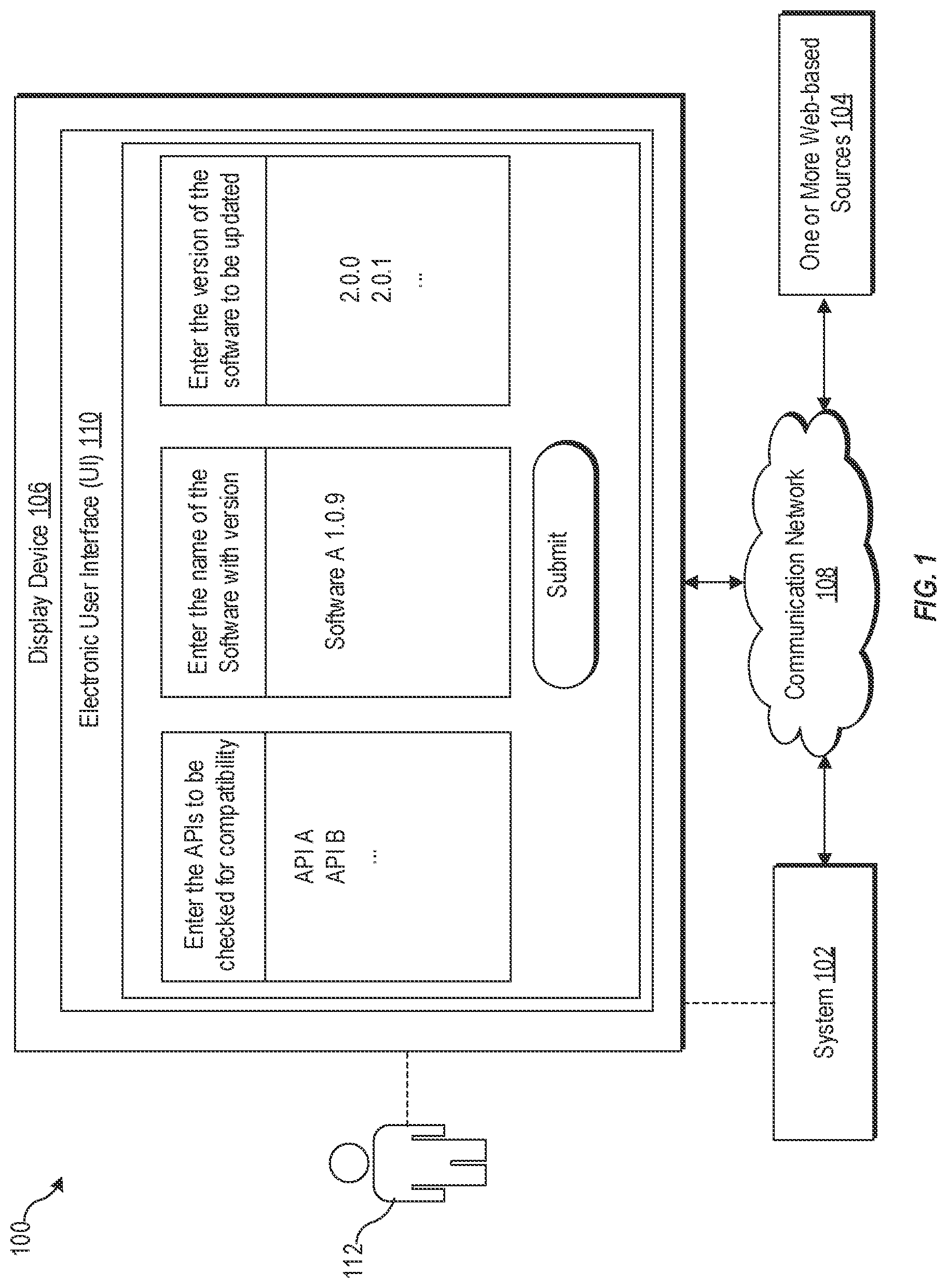 Patent US11775290 — Detection of API backward compatibility across software versions — Figure 1
